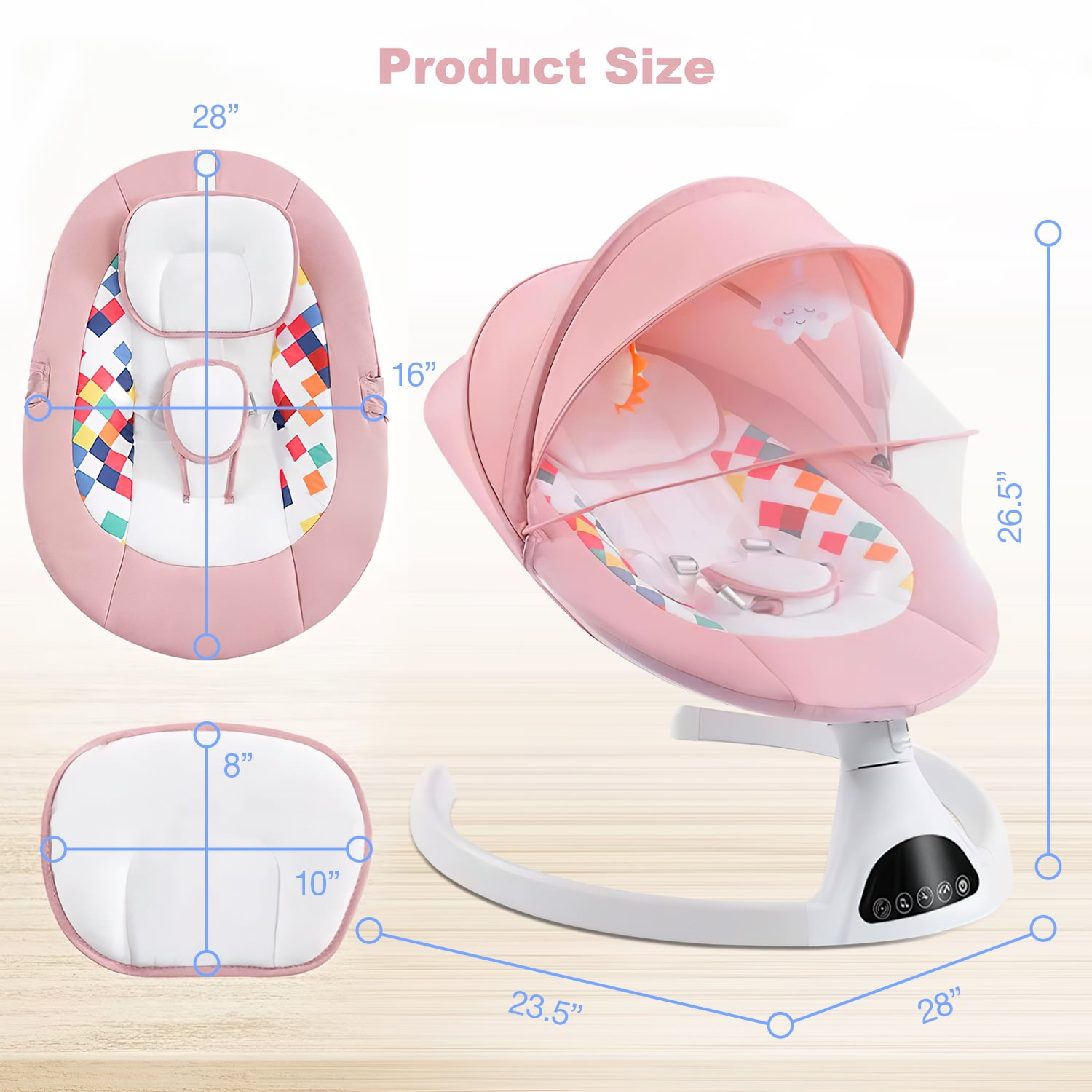 Yadala Baby Swing for Infants, Bluetooth Baby Swing Baby Rocker Chair with Gift Package, Pink - Image 4