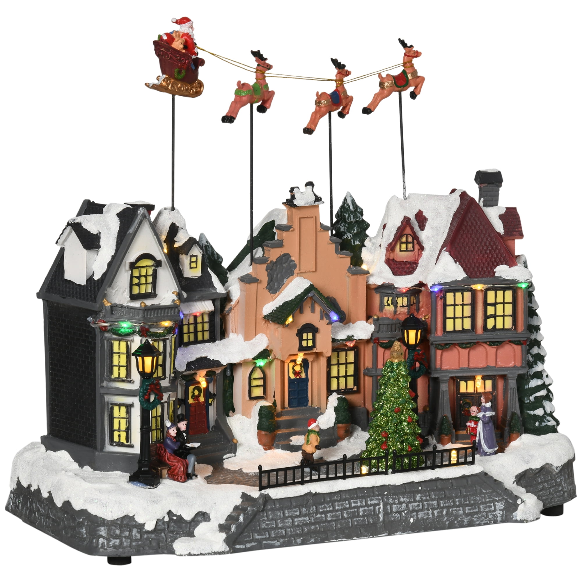 HOMCOM Christmas Village, Santa & Deer Skating Pond Animated Winter Wonderland Set with Multicolored LED Light, Battery Operated Christmas Decoration - Image 3