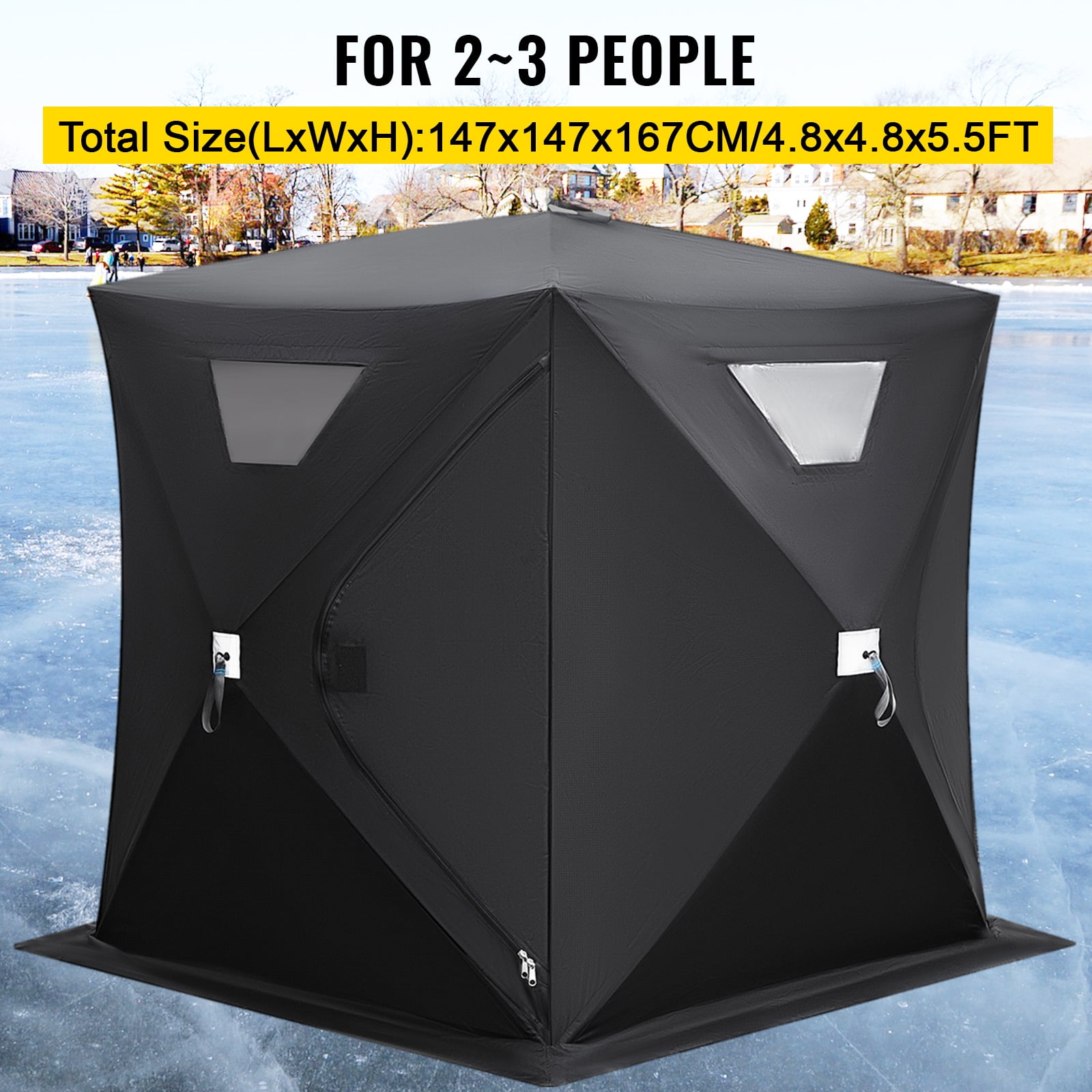 VEVORbrand Ice Fishing Shelter Tent, 2 Person 300 D Oxford Fabric Portable, Strong Waterproof for Outdoor Fishing, 148 x 148 x 168 cm, Black - Image 4