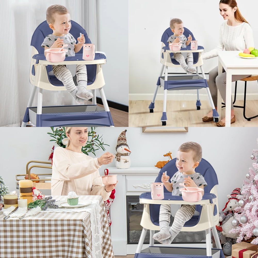 Liyufly 4-in-1 Baby Highchair Adjustable Kid Toddler Dining Chairs Eat & Grow Convertible Chair with 5-Point Harness, Dinner Plate, Blue - Image 10