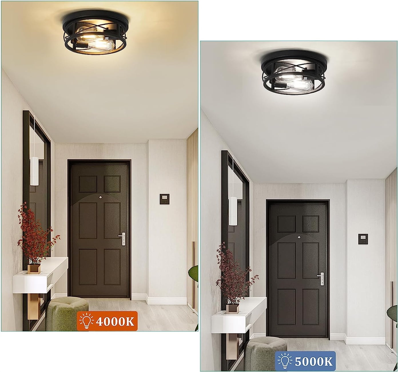 2 Pack Farmhouse Flush Mount Ceiling Light Ceiling Light Fixtures Industrial Flush Mount Ceiling Light for Hallway, Kitchen, Foyer, Bedroom Living Room Laundry - Image 4