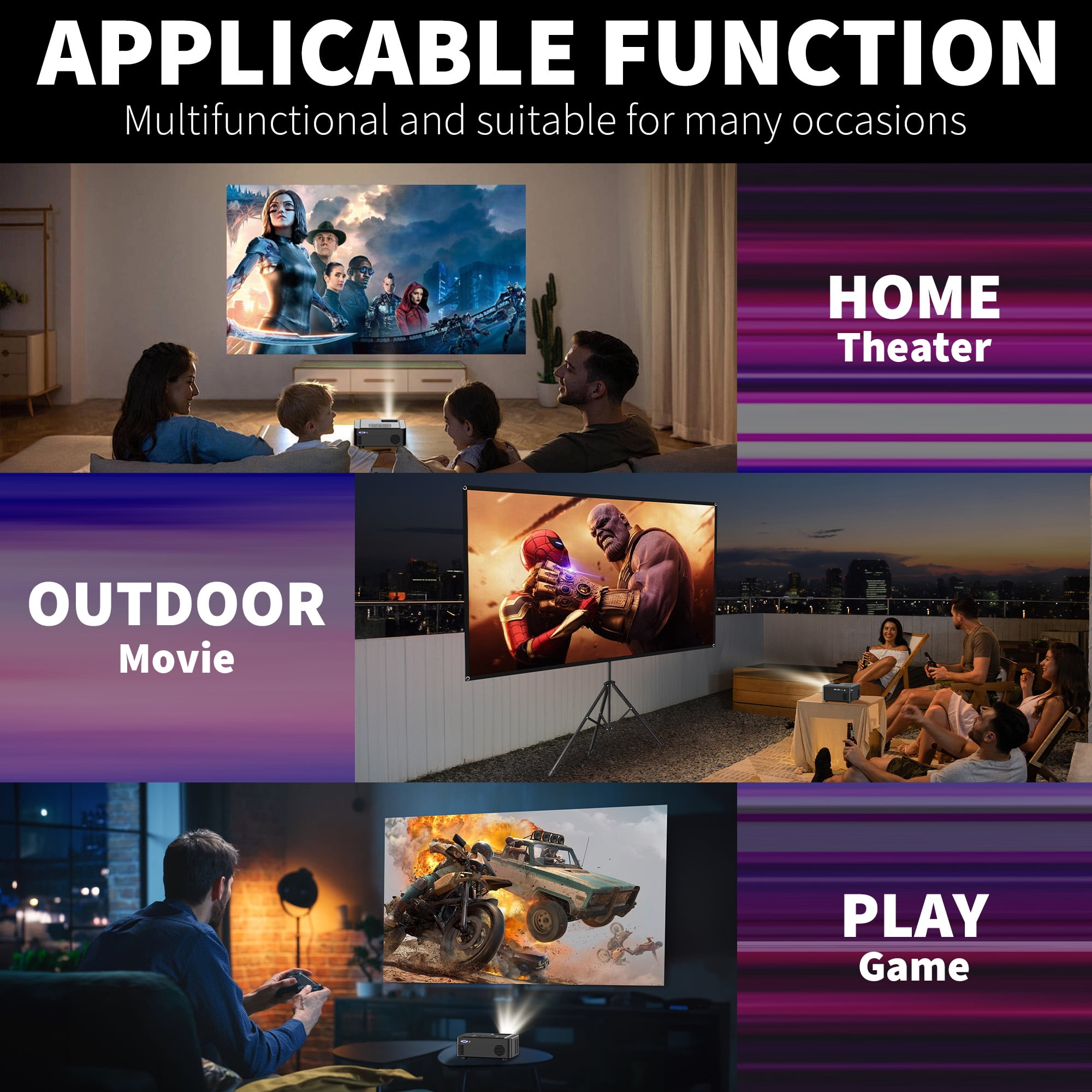 5G Projector with WIFI and Bluetooth,13000L Native 1080P Projector,450 ANSI Portable Movie Projector for Outdoor Use,Zoom Function,Home Video Led Projector Compatible with IPhone/Android/TV Stick - Image 3