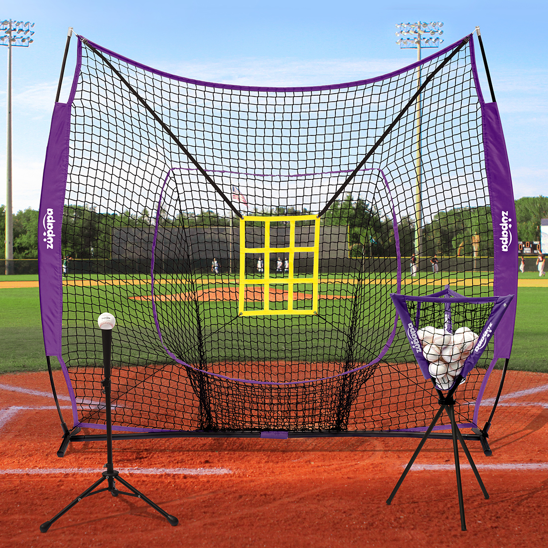 Zupapa 7 Ft. x7 Ft. DLX Baseball Protective Screens Softball Practice Net Tee Caddy 12 Pack Baseballs - Image 4
