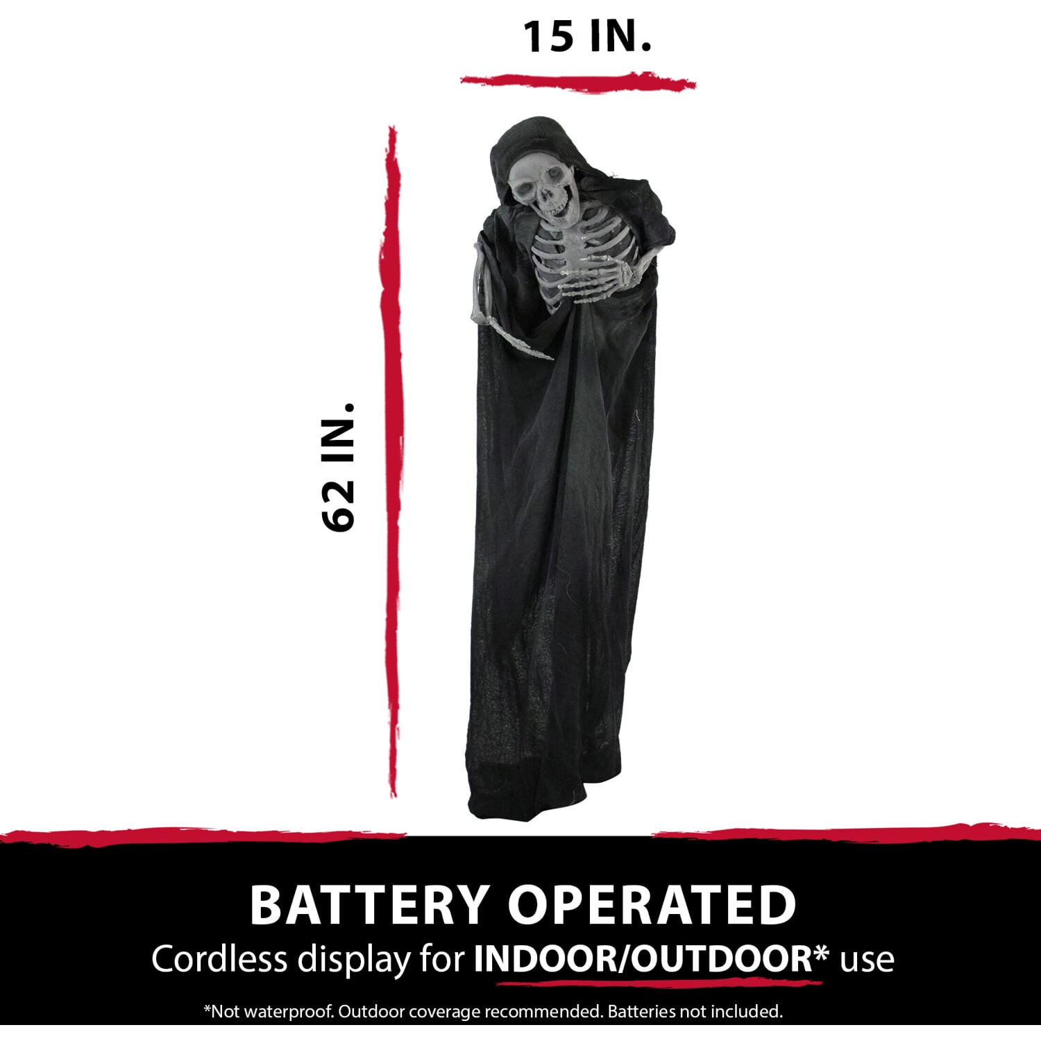 Haunted Hill Farm Life-Size 37 In. Animatronic Reaper, Indoor/Outdoor Halloween Decoration, Light-up Red Eyes, Poseable, Battery-Operated, HHSKEL-4FLSA - Image 7