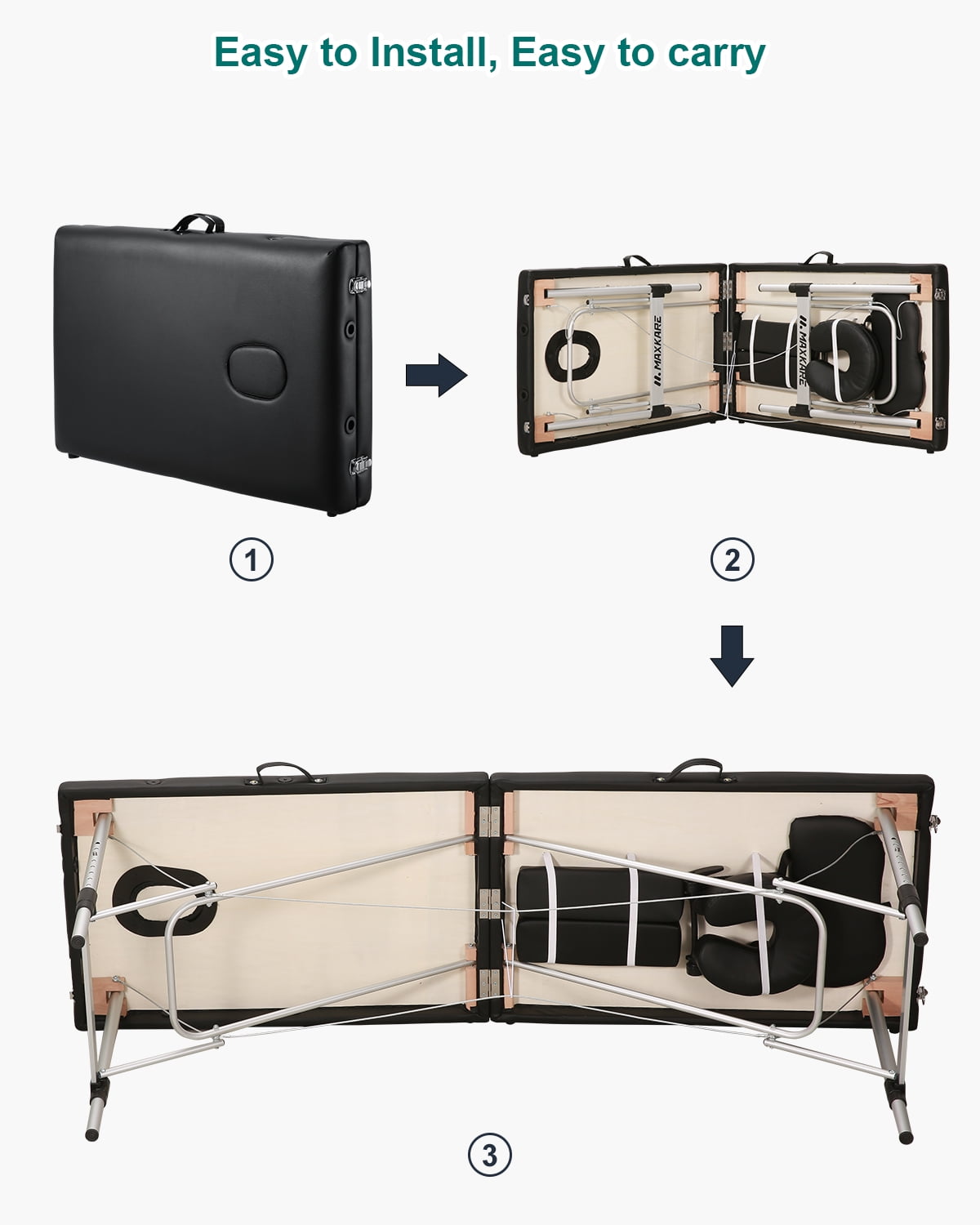 Naipo Portable Massage Table 84 Inch Massage Bed Wide SPA Lash Bed Tattoo Bed Height Adjustable 2 Fold Aluminum Weight Capacity 496LB, Black Promotion - Image 5