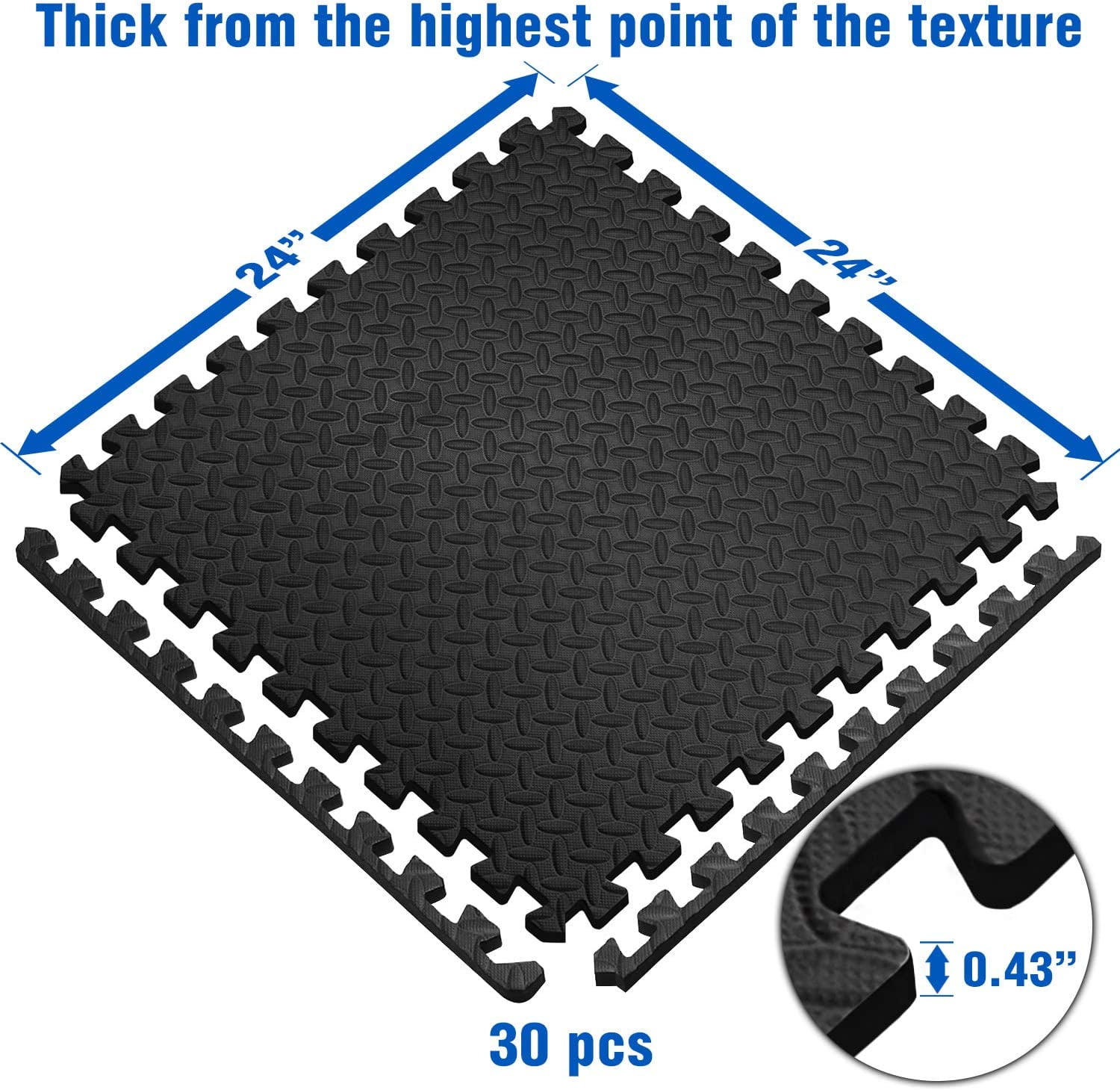 Yes4All 30 pcs Interlocking Exercise Foam Mats, Cover 120 SQFT, 7/16 inch, Black Color - Image 7