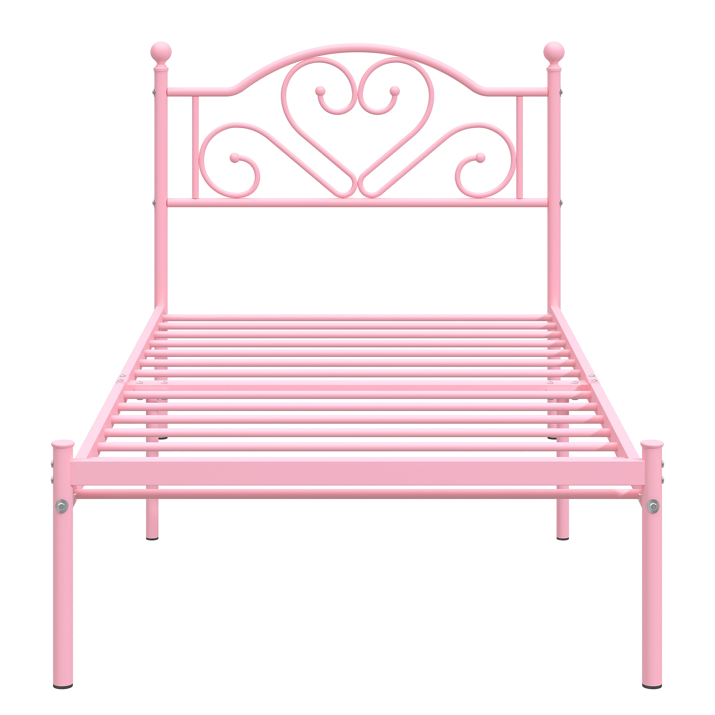 Yoneston 12” Twin Heavy Duty Metal Platform Bed Frame with Love-Heart Shape Headboard for Girls Bedroom Furniture, Pink - Image 4