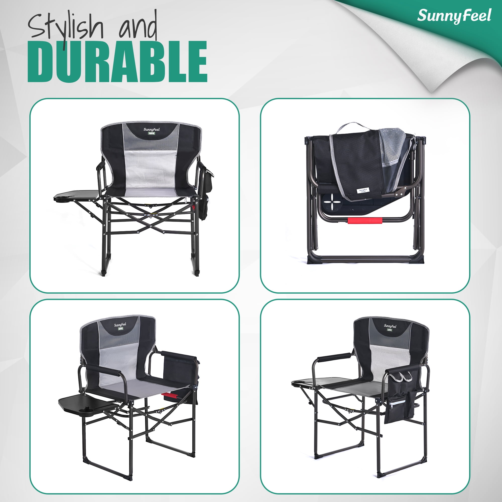 SUNNYFEEL Camping Directors Chair, Heavy Duty,Oversized Portable Folding Chair with Side Table, Pocket for Beach, Fishing,Trip,Picnic,Lawn,Concert Outdoor Foldable Camp Chairs - Image 5