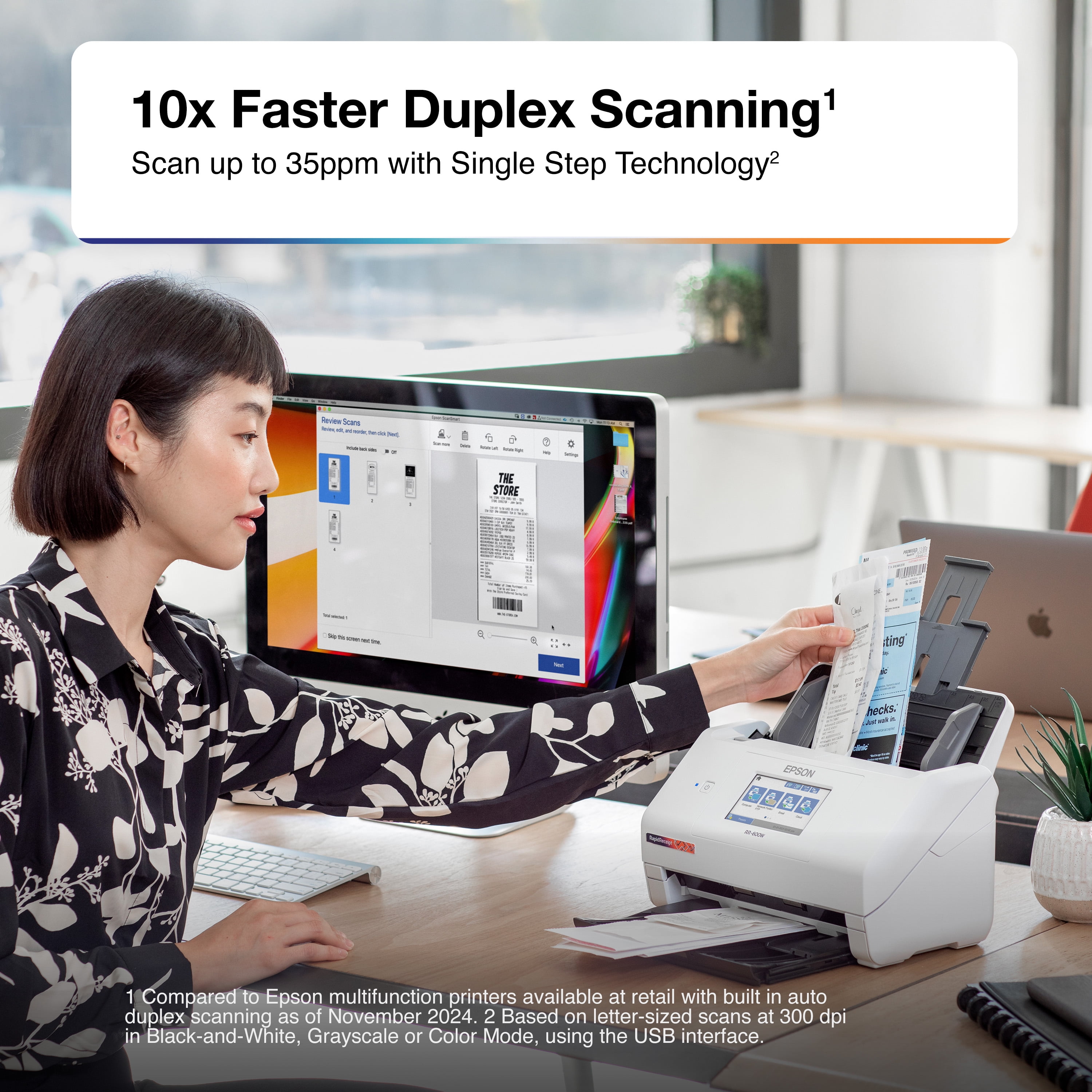 Epson RapidReceipt RR-600W - Document scanner - Contact Image Sensor (CIS) - Duplex - Legal - 600 dpi x 600 dpi - up to 35 ppm (mono) / up to 35 ppm (color) - ADF (100 sheets) - up to 4000 scans per day - USB 3.0, Wi-Fi - Image 8