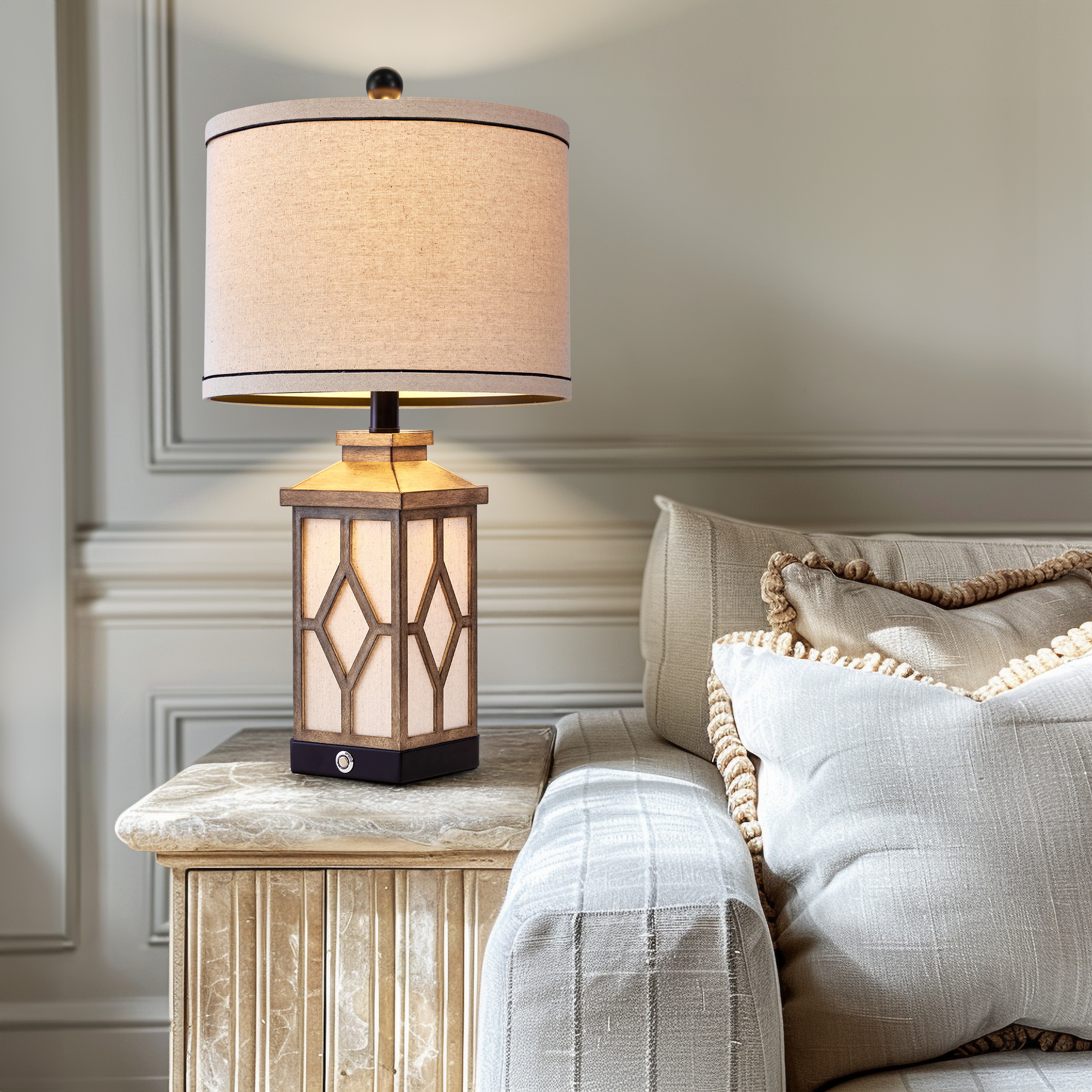 Yokila 23.5'' Touch Control Table Lamp Set of 2 with USB Ports 3-Way Dimmable Farmhouse Plastic Bedside Nightstand Lamps for Living Room Bedroom(2 Bulbs Included) - Image 5