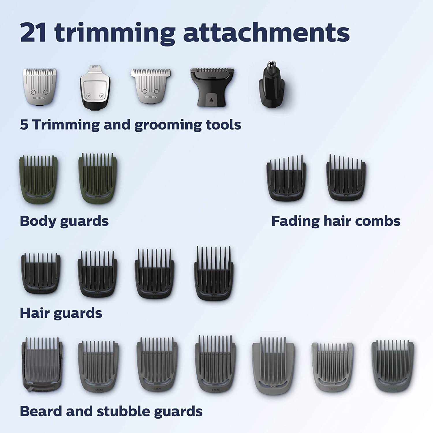 Philips Norelco Multi Groomer - 25 Piece Mens Grooming Kit for Beard, Body, Face, Nose, and Ear Hair Trimmer, Shaver, and Clipper with Storage Case - NO Blade Oil Needed, MG7770/49 - Image 12