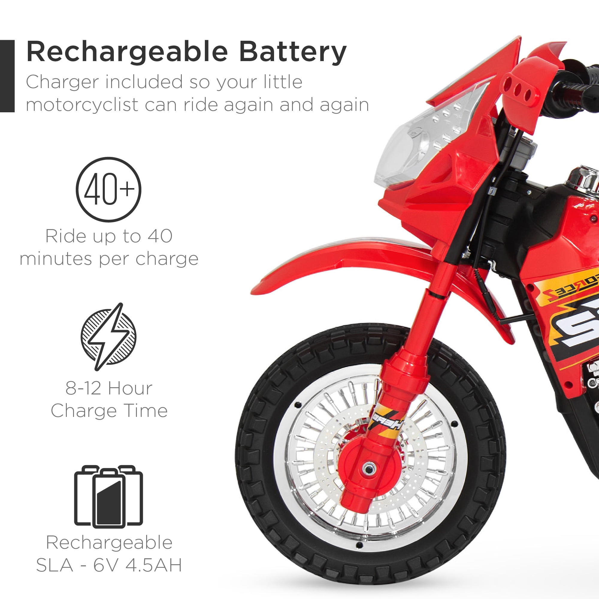 Best Choice Products 6V Kids Electric Battery Powered Ride On Motorcycle w/ Training Wheels, Lights, Music - Red - Image 7