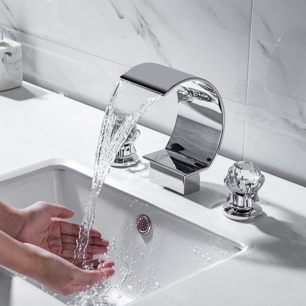 Widespread Bathroom Basin Faucet Crystal Handle Sink Mixer Tap Chrome Finish - Image 10