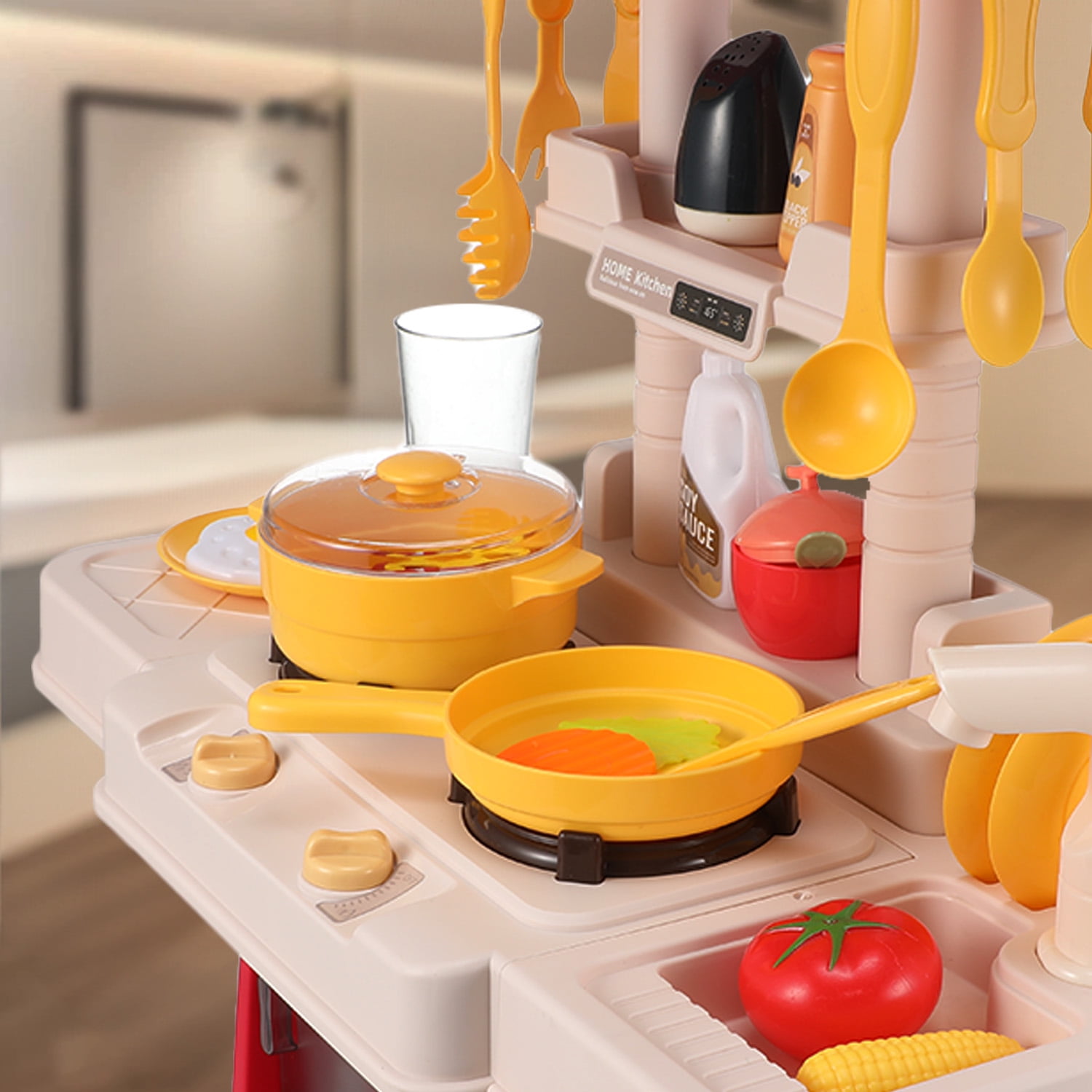 Zacro Play Kitchen Set for Kids, 48Pcs Kids Play Kitchen Toys with Realistic Lights & Sounds, Simulation of Play Sink, Toy Kitchen Set for Toddlers Girls Boys Gift, Pink - Image 6