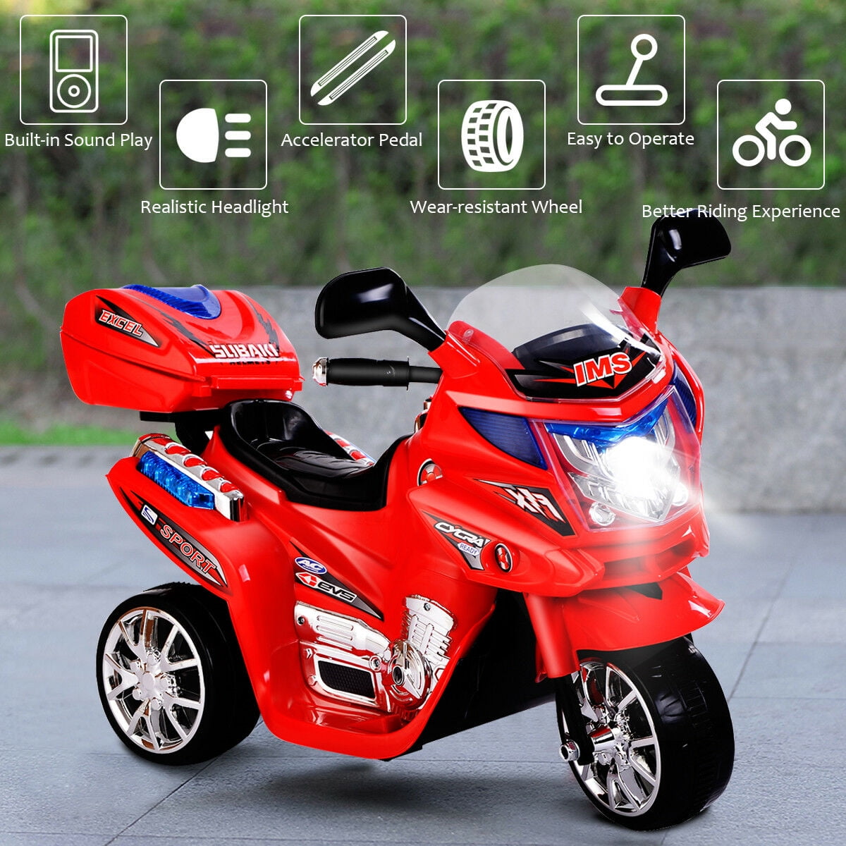 Costway Kids Ride On Motorcycle 3 Wheel 6V Battery Powered Electric Toy Power Bicycle Red - Image 8