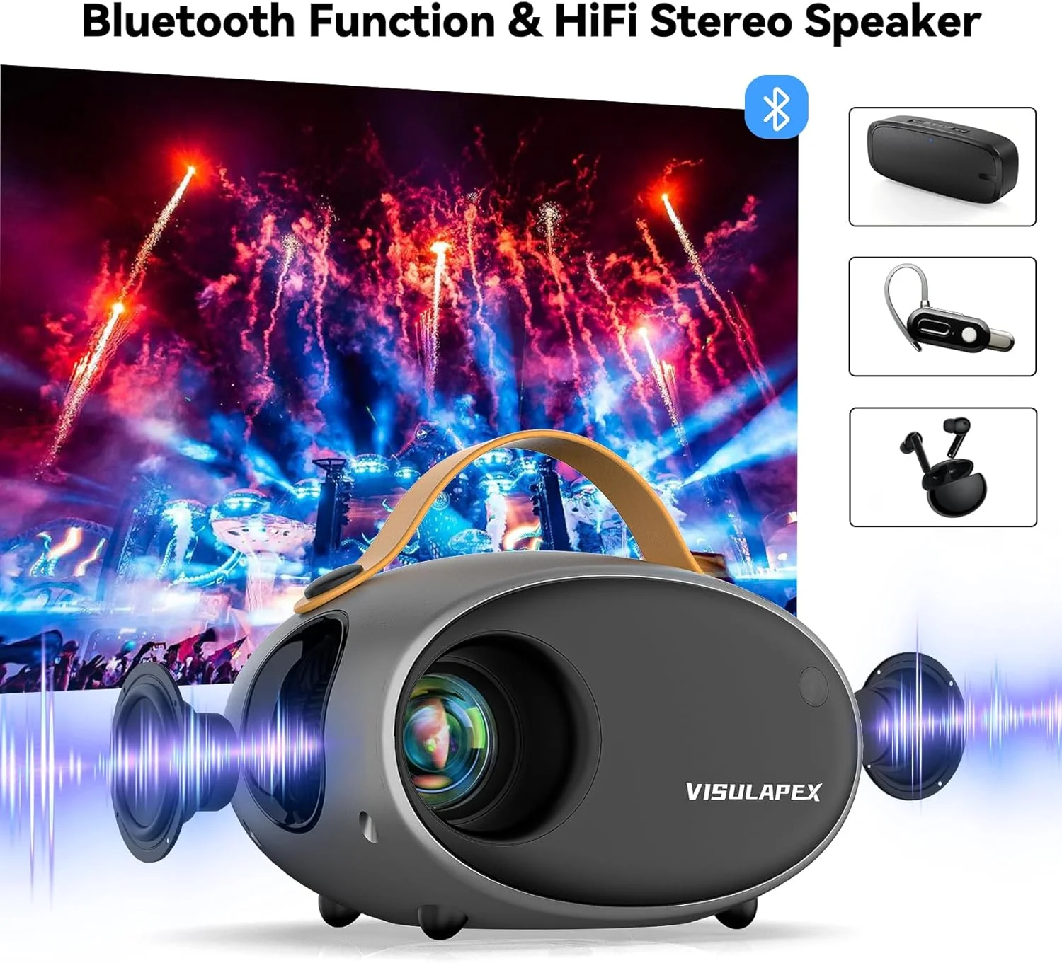 VISULAPEX 5G WiFi Projector with Bluetooth, Zoom Function, HD 1080P Portable Movie Projector for iPhone Outdoor Home Theater - Image 5