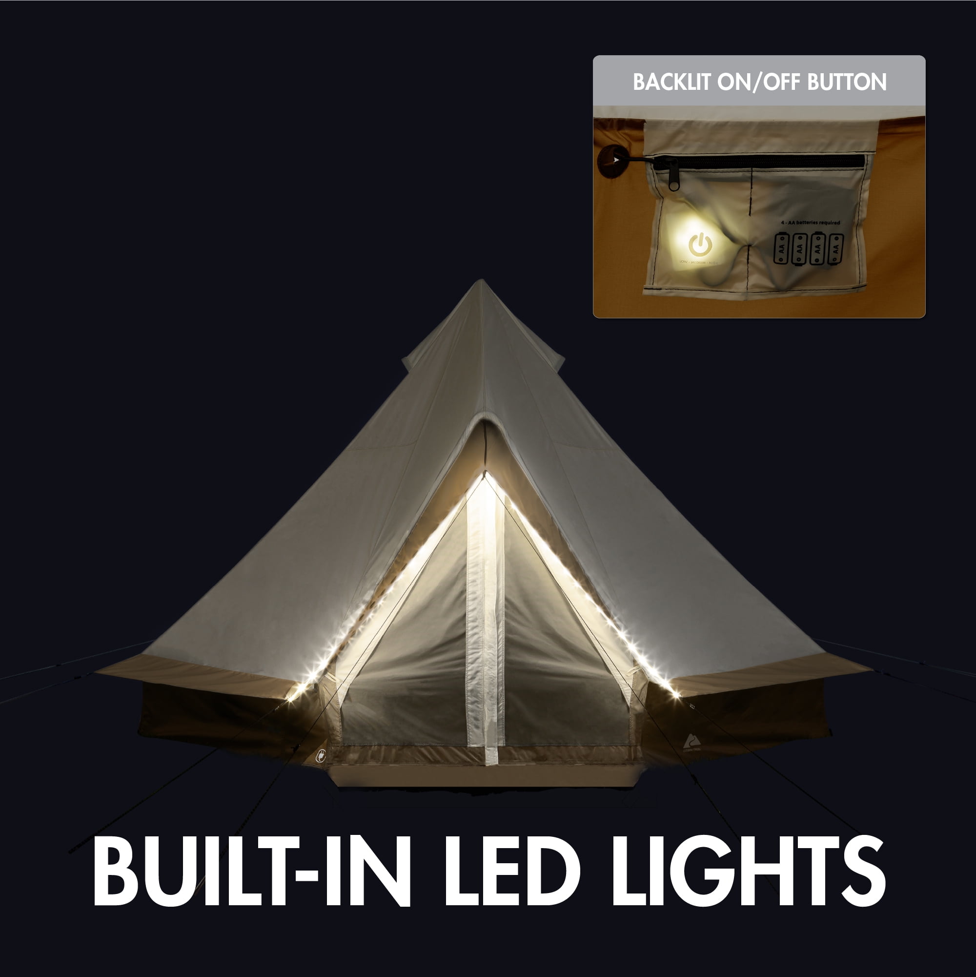 Ozark Trail 15' x 15' 8-Person Bell Tent with String Lights, 22.57 lbs - Image 14