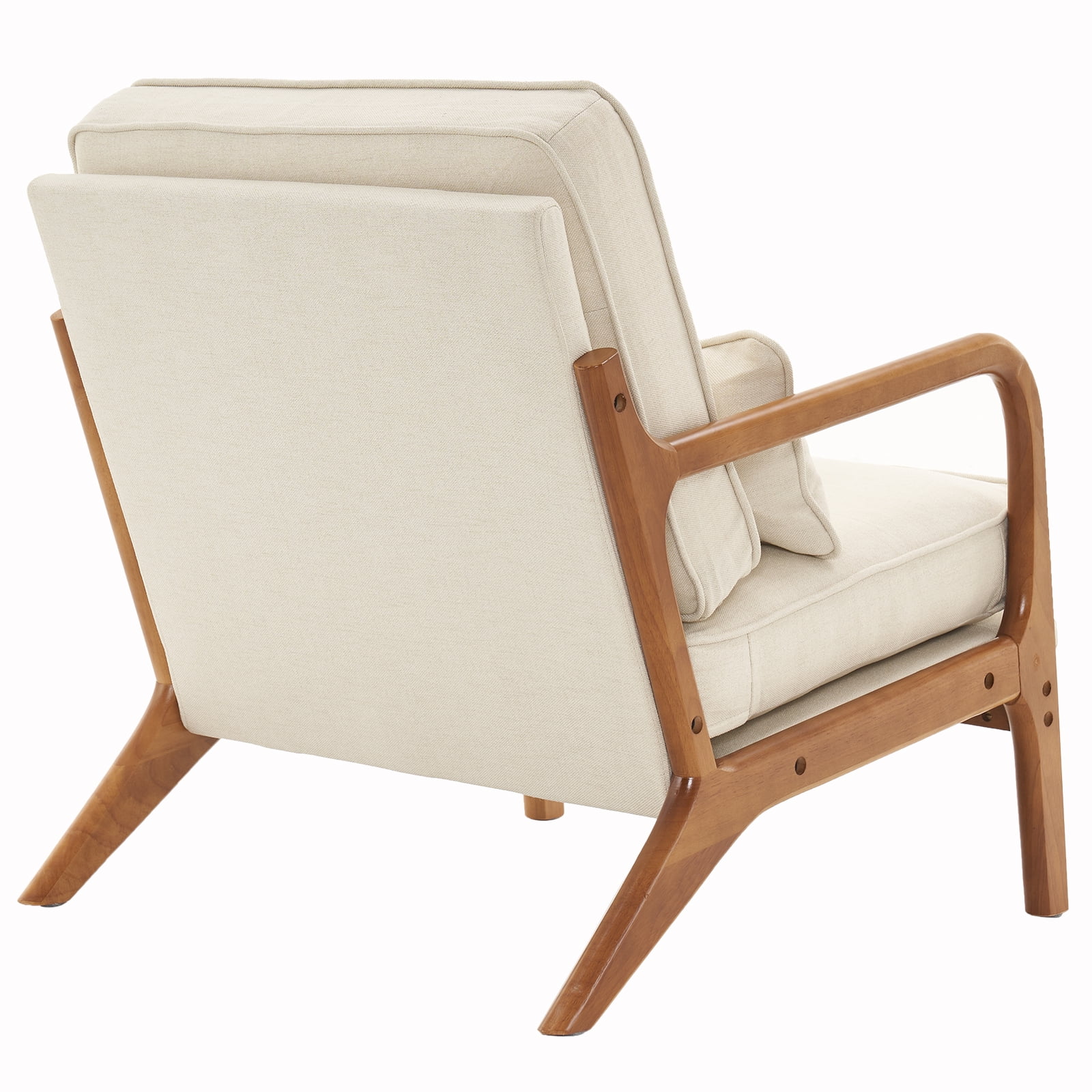 UBesGoo Modern Arm Chair Linen Fabric Upholstered Comfy Reading Accent Chair with Solid Wood Frame Beige - Image 6