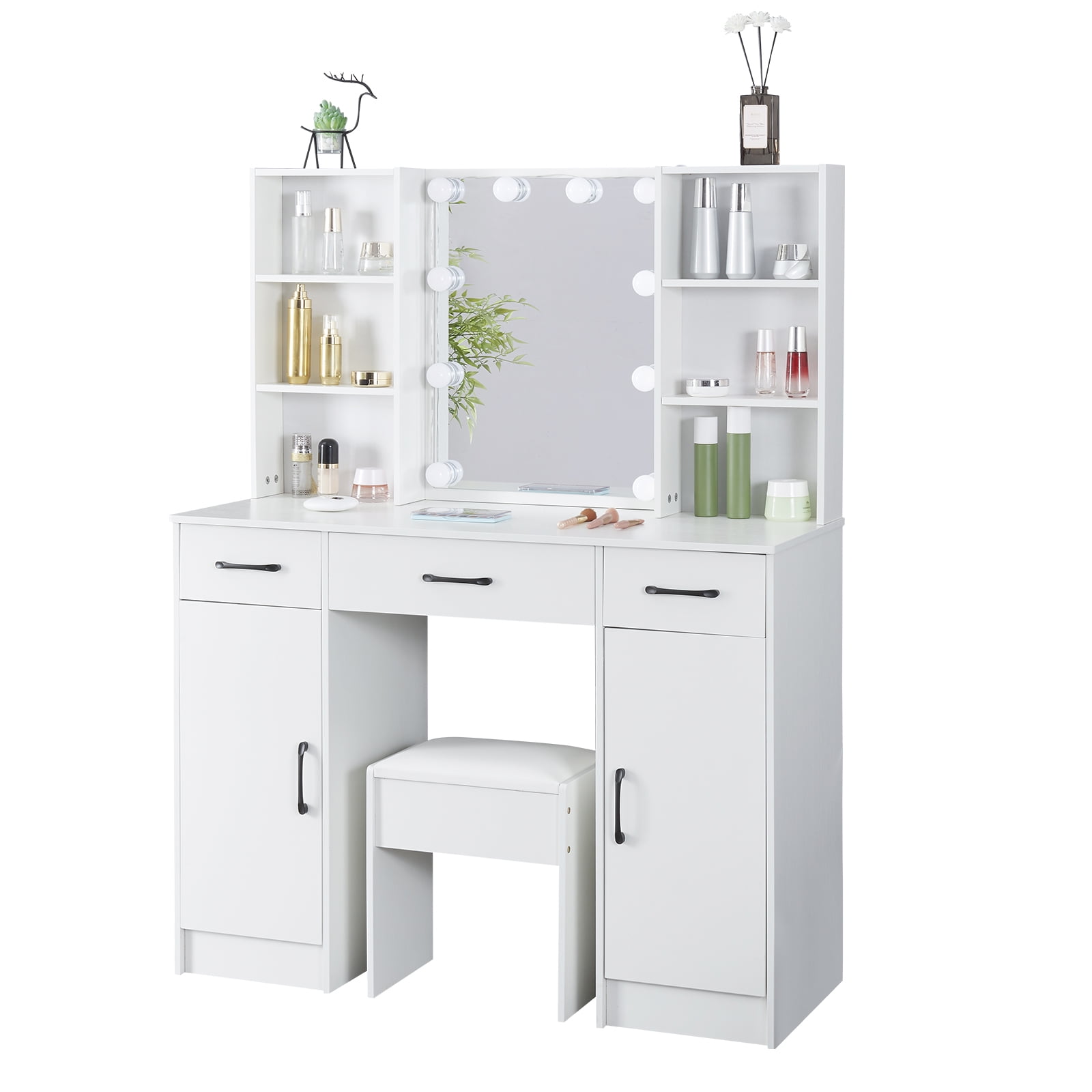 Yamissi Vanity Set with Mirror and Lights, Modern Makeup Vanity Desk with Stool & Drawers, Dressing Table Dresser for Women Girls Bedroom, White - Image 3