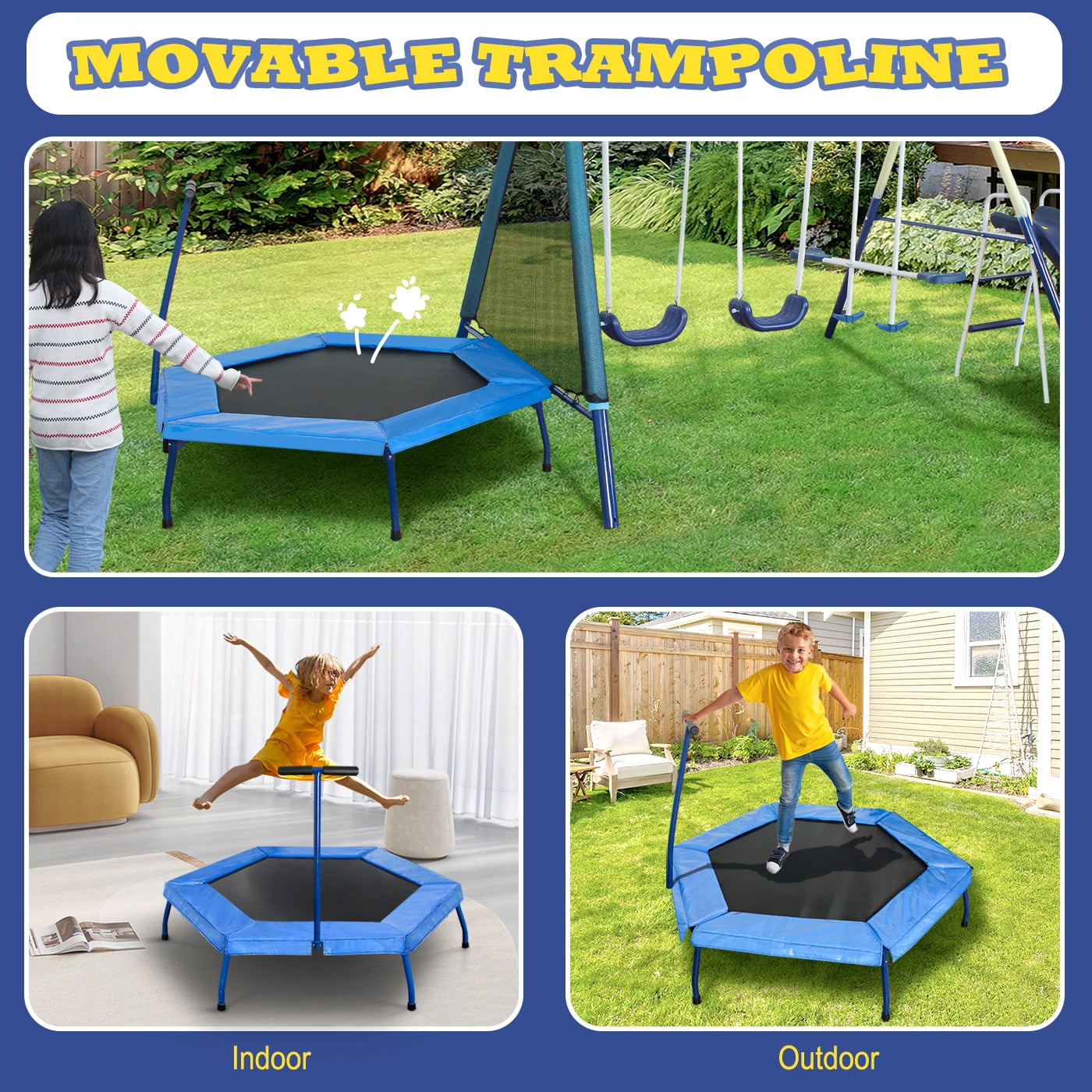 5-in-1 Outdoor Swing Set with Slide, Detachable Trampoline, Swings & Glider, Swing Set for Outside for Kids - Image 6