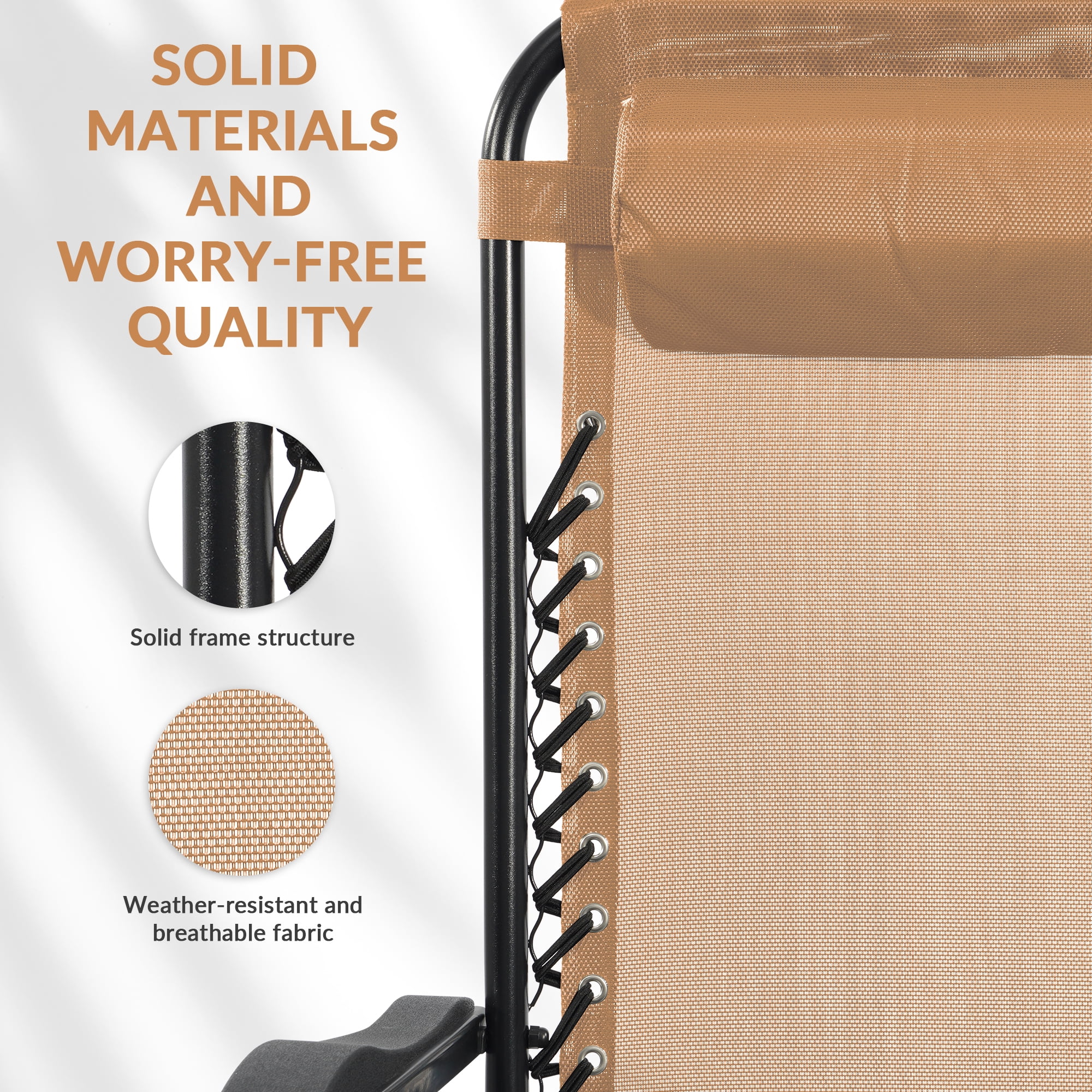 FlexWave Outdoor Reclining Lounge Chair Set, Zero Gravity Chairs,1 Piece/Set or 2 Piece/Set,with Headrest & Cup Holder, Foldable,for Lawn, Poolside, Beach, Camping - Image 8