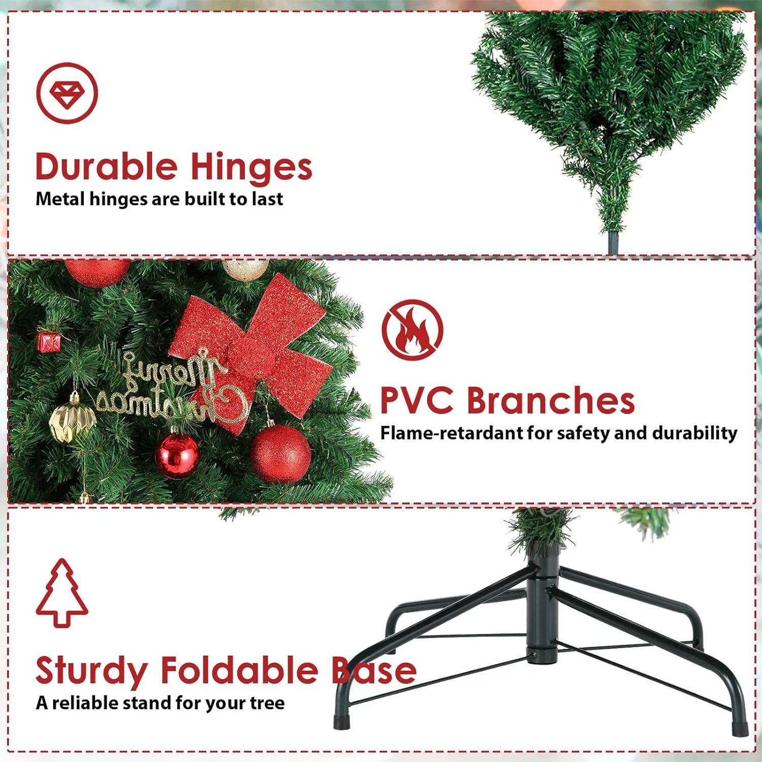 HONGGE 6ft Christmas Tree with 1000 Branch Tips Artificial Xmas Tree with Metal Hinges & Foldable Base Perfect for Indoor and Outdoor Holiday Decoration (6ft) - Image 6