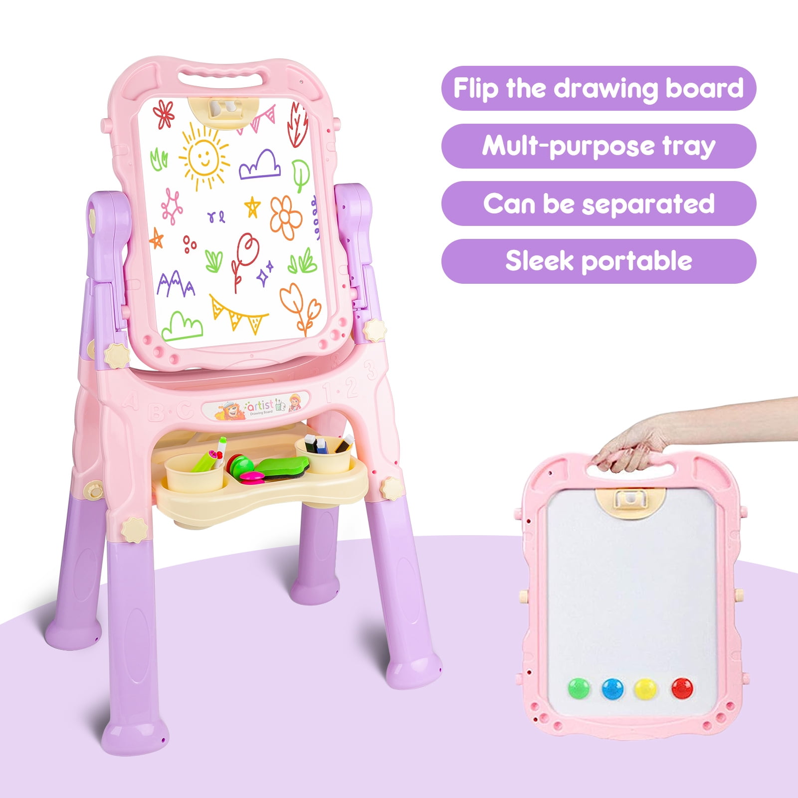 Beefunni Art Easel for Kids 3+, 4 in1 Double-Sided Easel for Toddlers, Large Magnetic Board, Portable Drawing White Board & Chalkboard, Birthday Gifts for Girls 3 4 5 6 - Image 5
