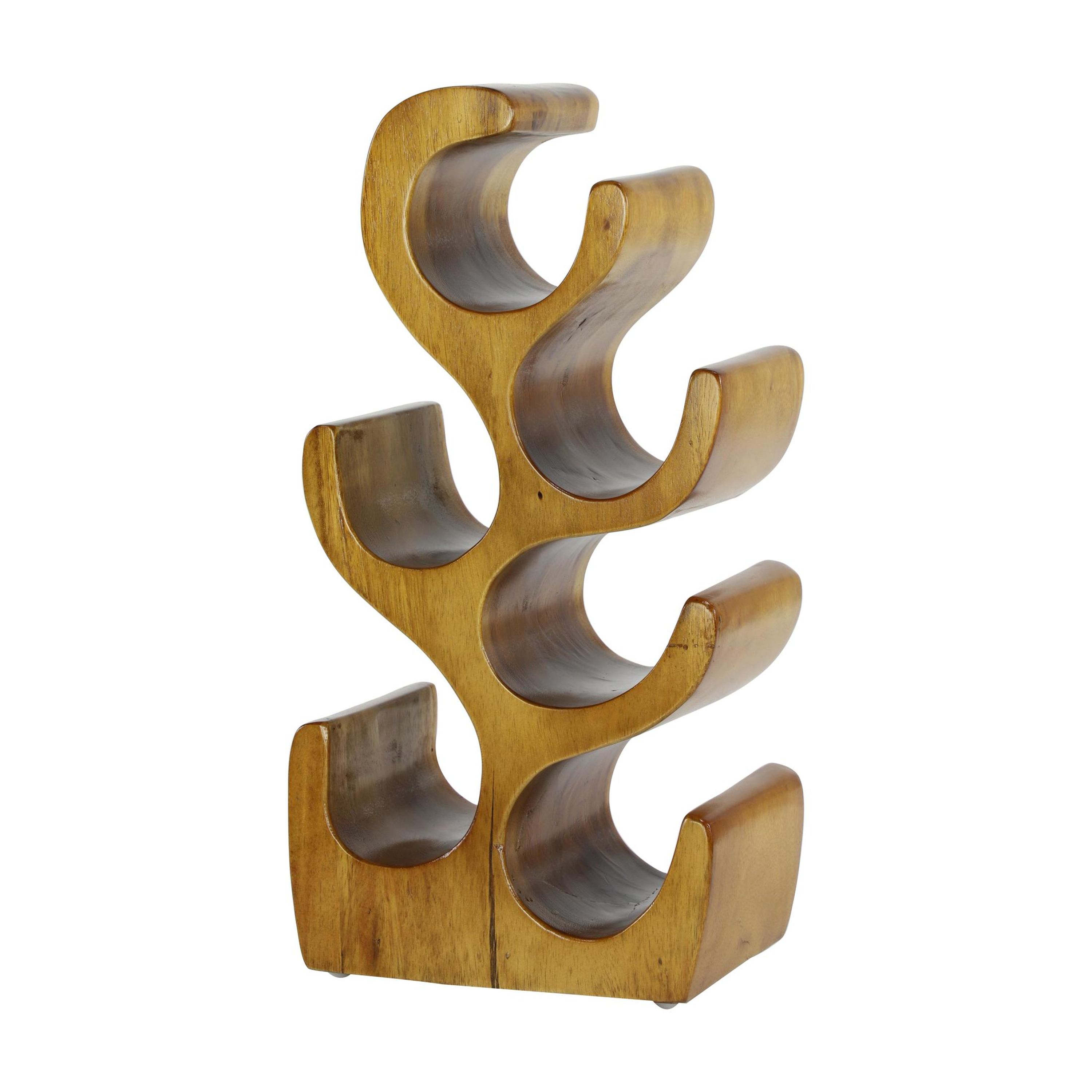 6- Bottle Brown Curved Tree Shaped Wine RackDecMode 10" x 20" Brown Teak Wood Curved Tree Shaped 6 Bottle Wine Rack, 1-Piece - Image 11