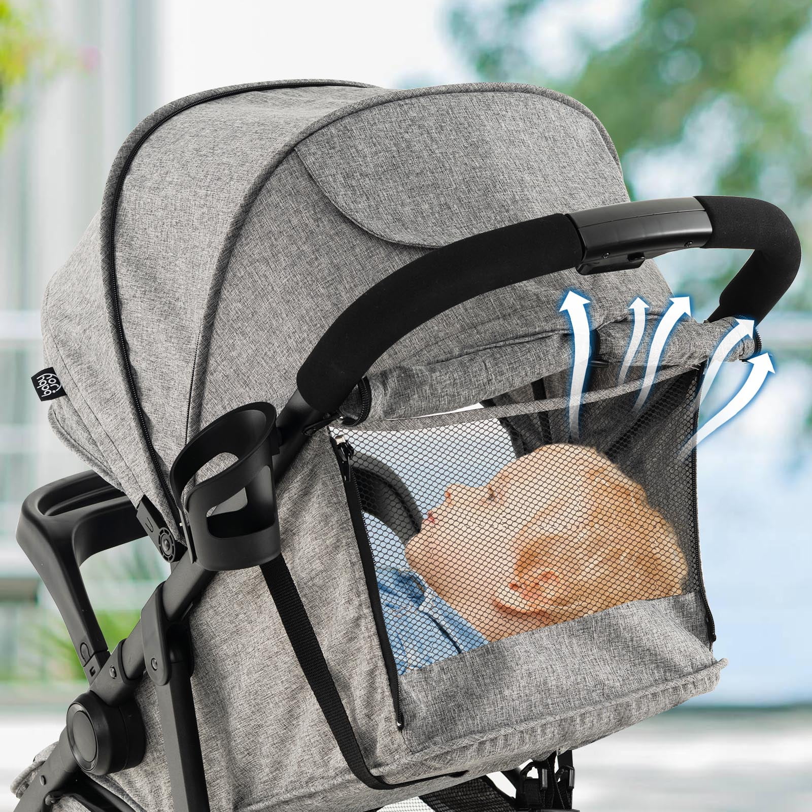 Costway Baby Jogging Stroller Jogger Travel System with Adjustable Canopy for Newborn Gray - Image 6