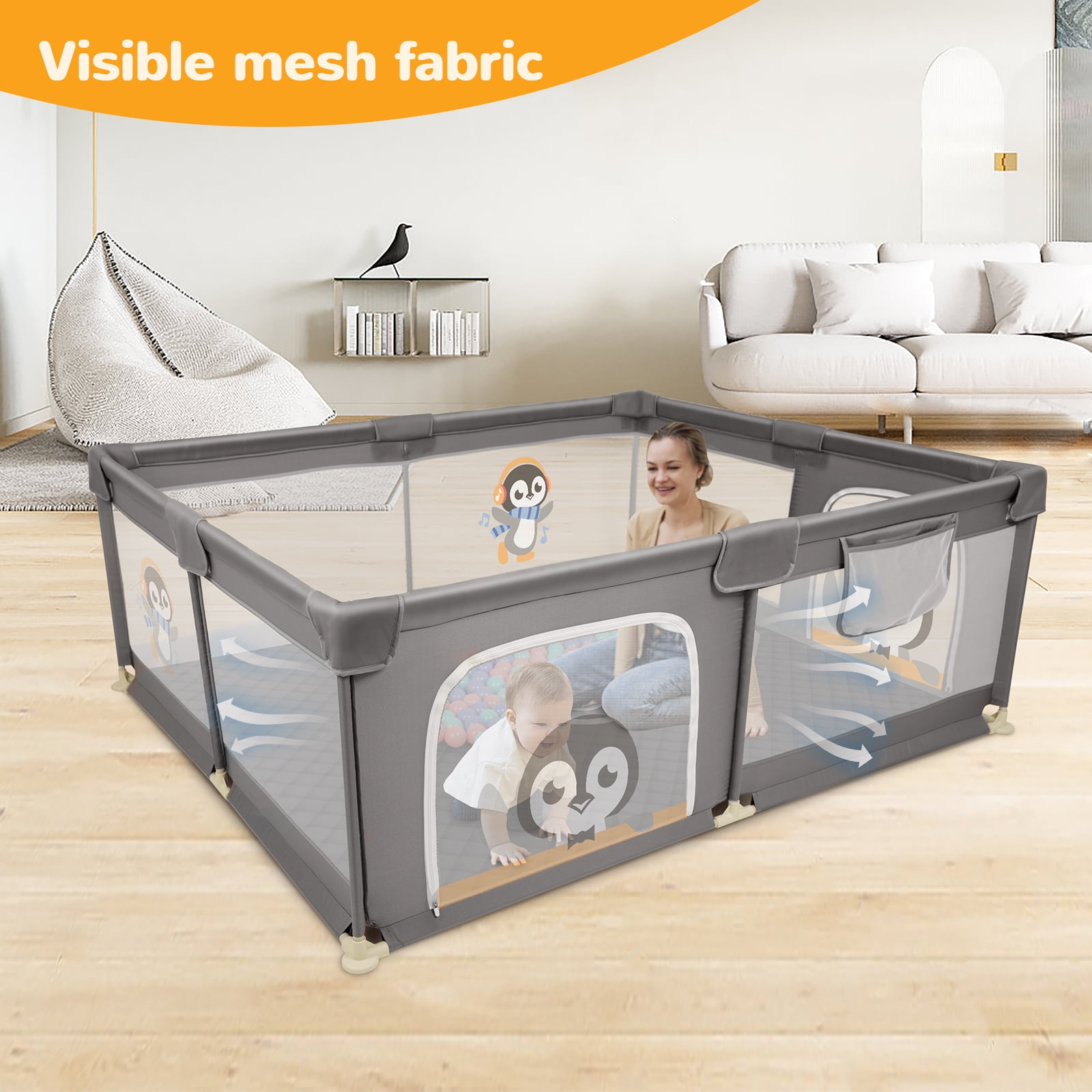 Baby Playpen for Babies and Toddlers, 71 x 59 inch Baby Play Yards, Kids Play Pen for Indoor & Outdoor, Extra Large Baby Playpen, Toddler Play Yard with Carrying Bag, Anti-Slip Base (Gray) - Image 4