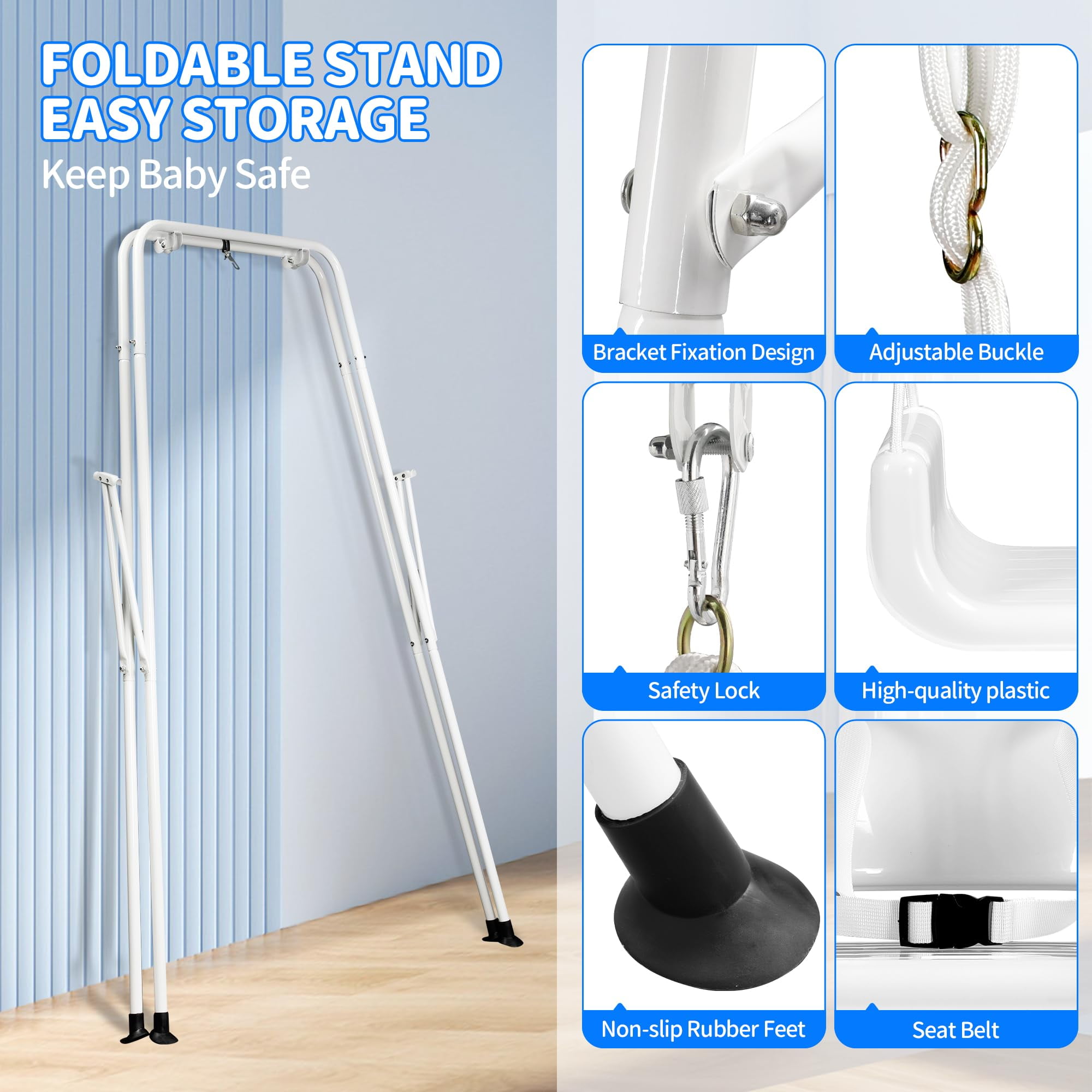 4-in-1 Toddler Swing Set, Baby Swing Seat with Foldable Metal Stand, Kids Swing Set for Indoor Outdoor Backyard, Easy to Assemble & Store - Image 5