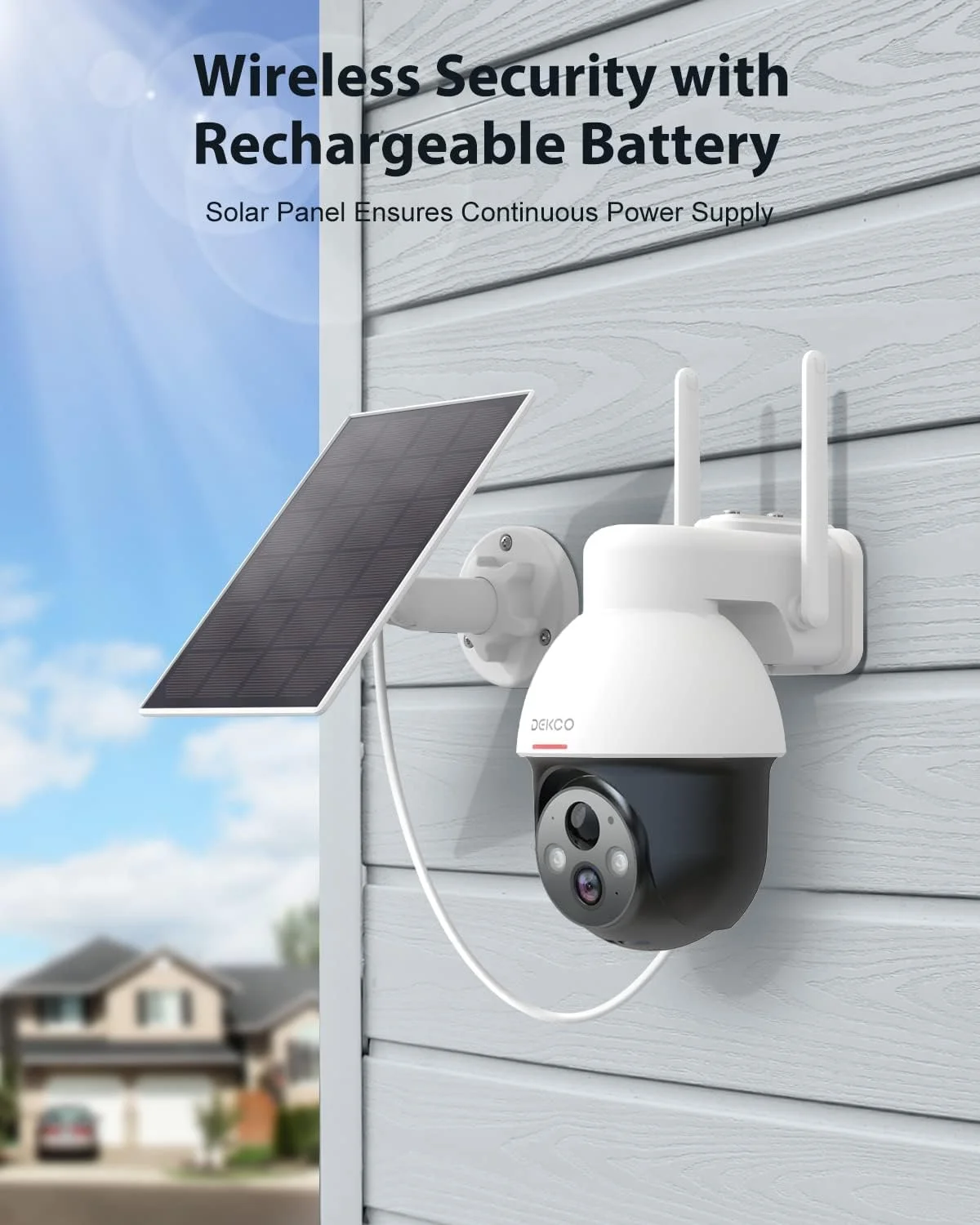 2K Solar Security Cameras Wireless Wifi with Spotlight & Siren, DEKCO Outdoor Camera 360° View,Color Night Vision,Motion Detection, 2-Way Audio - Image 4