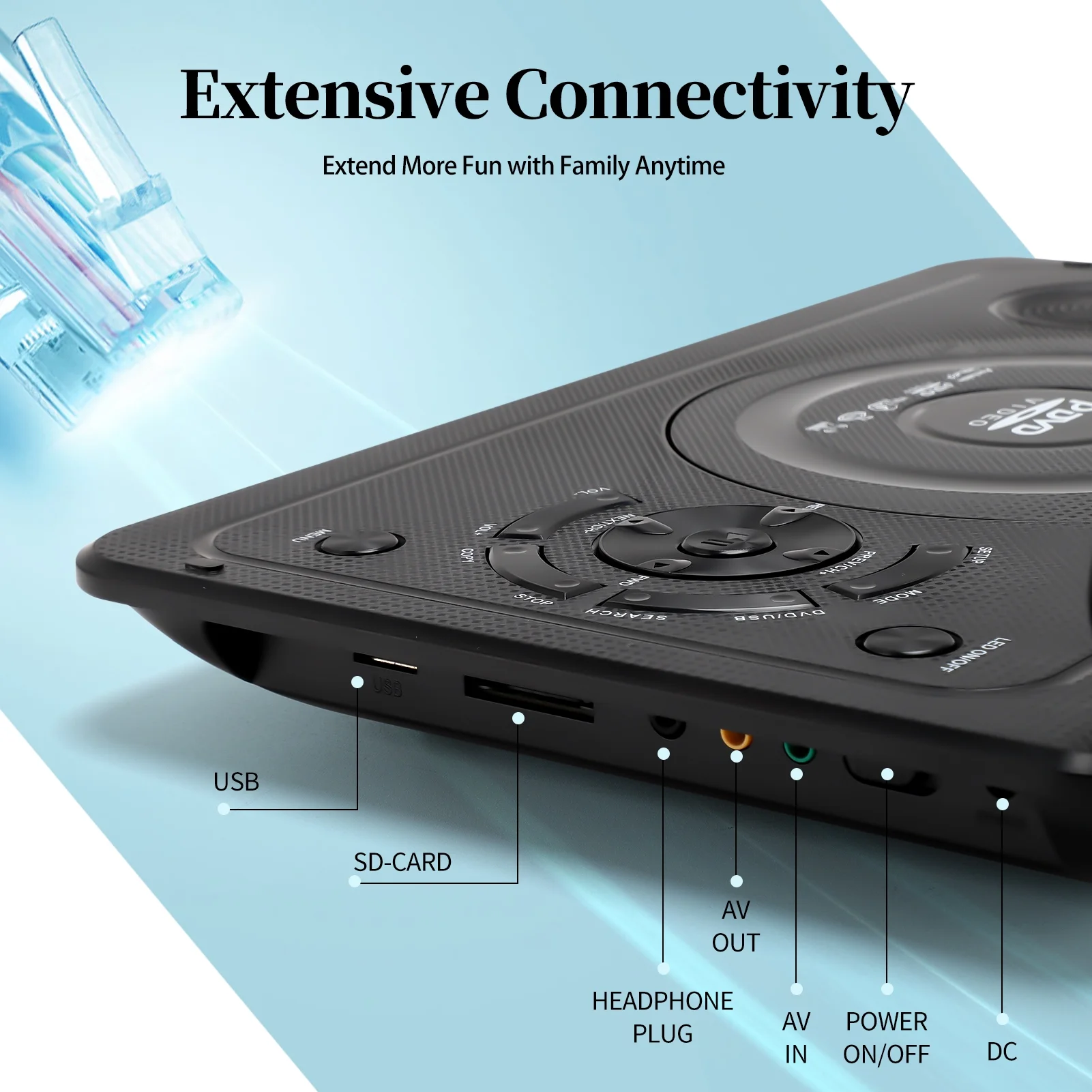 13.9inch Portable DVD Player, 10.1" Swivel Screen, Built-in Rechargeable Battery Car DVD Player, Support CD/DVD/SD Card/USB/Connect TV, Remote Control, Black - Image 14