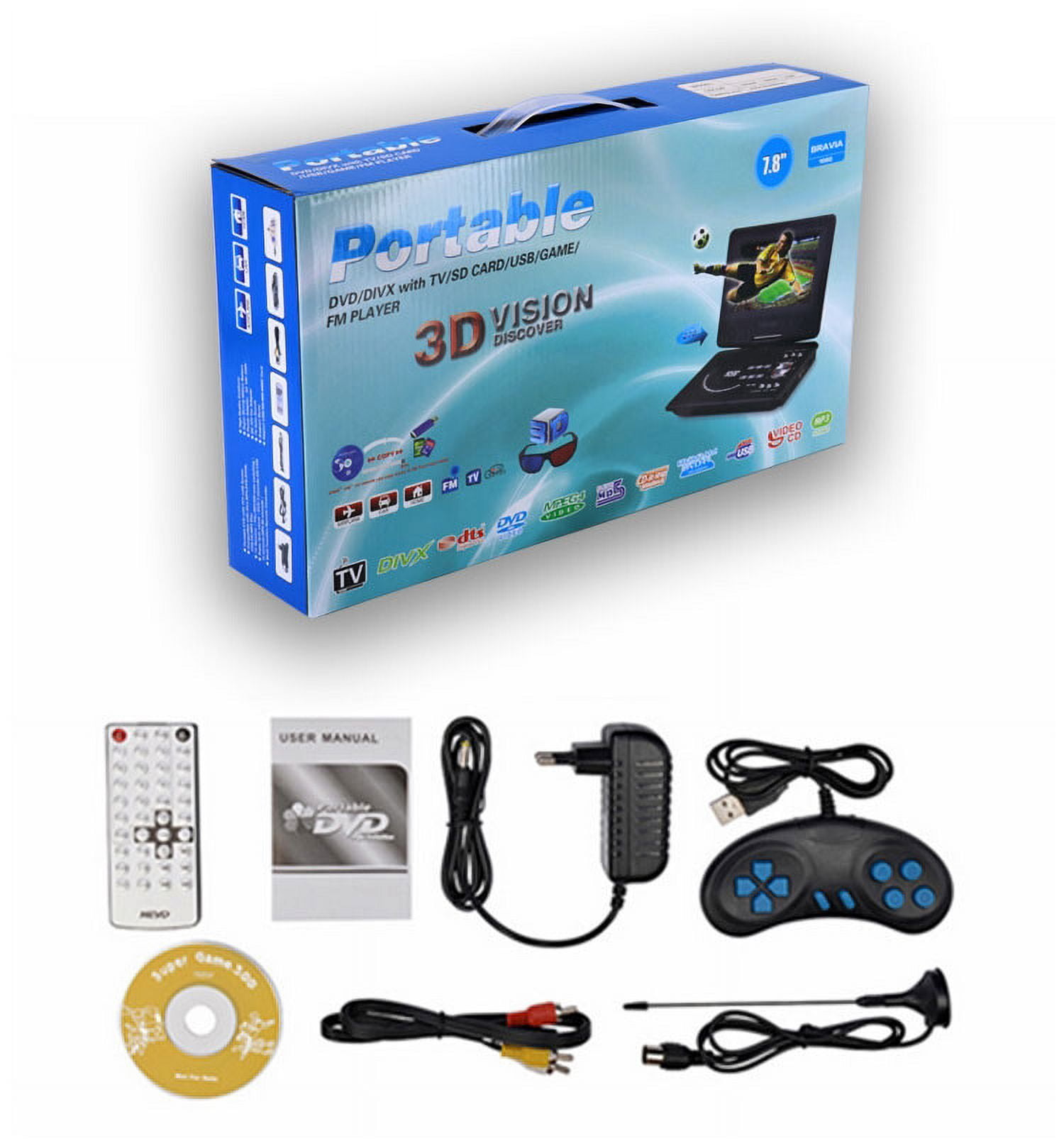 Leyeet 7.8" Portable DVD Player with 6.8" Swivel Screen, Car DVD Player with High Volume Speakers, with Gaming Capabilities, Remote Control, Support Sync TV, 2650x1440 Resolution - Image 9