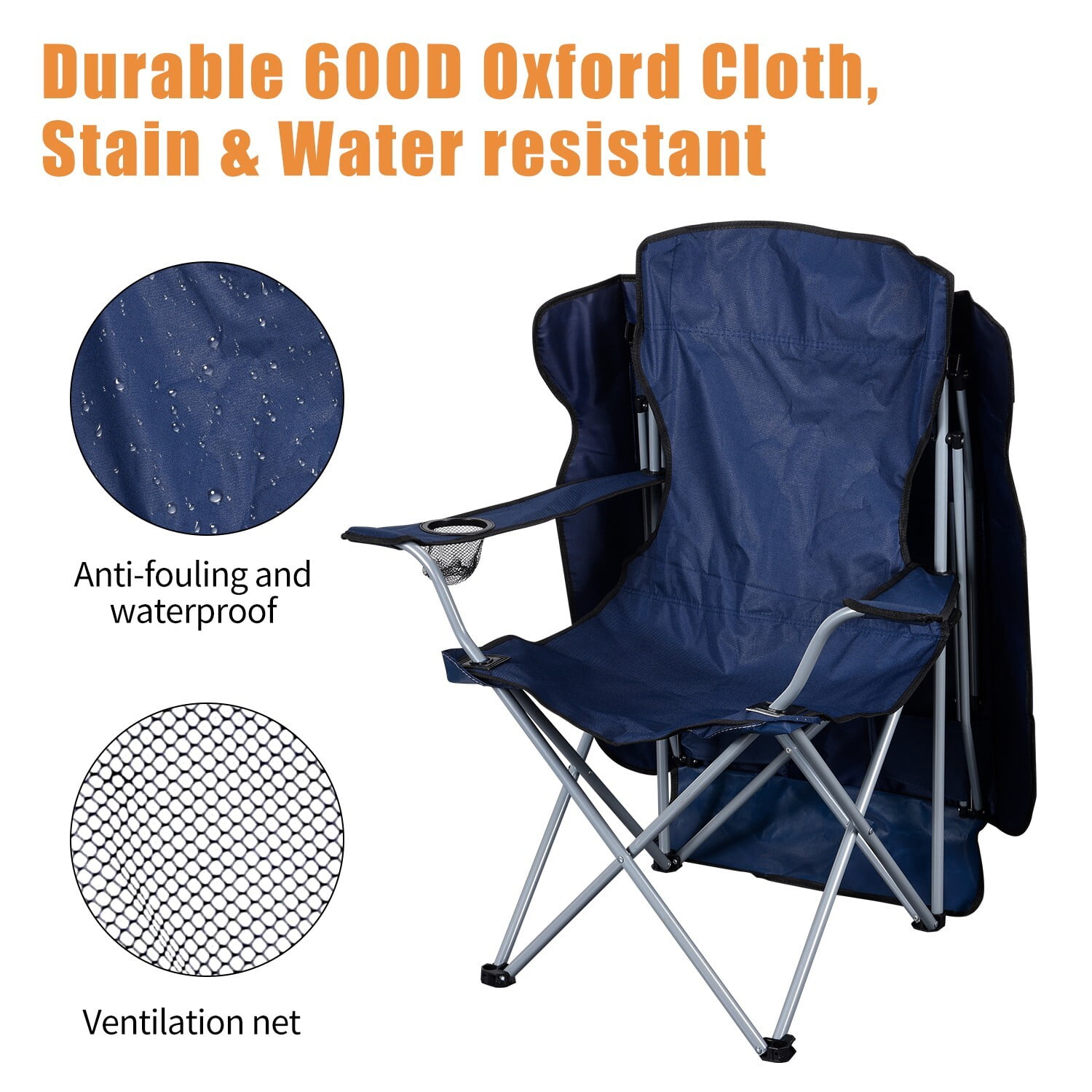 Camping Chair with Shade, Foldable Shade Beach Chair with Cup Holder for Outdoor, Camping, Beach and Patio (Blue) - Image 4