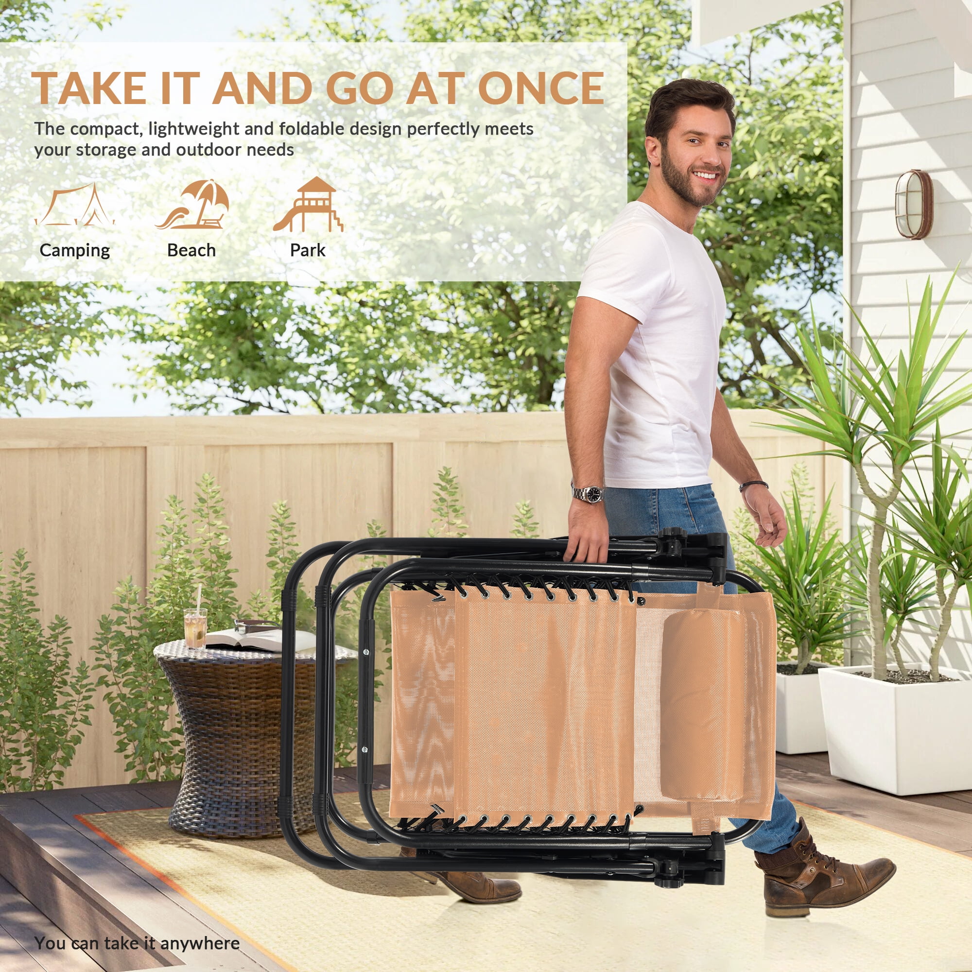 FlexWave Outdoor Reclining Lounge Chair Set, Zero Gravity Chairs,1 Piece/Set or 2 Piece/Set,with Headrest & Cup Holder, Foldable,for Lawn, Poolside, Beach, Camping - Image 6