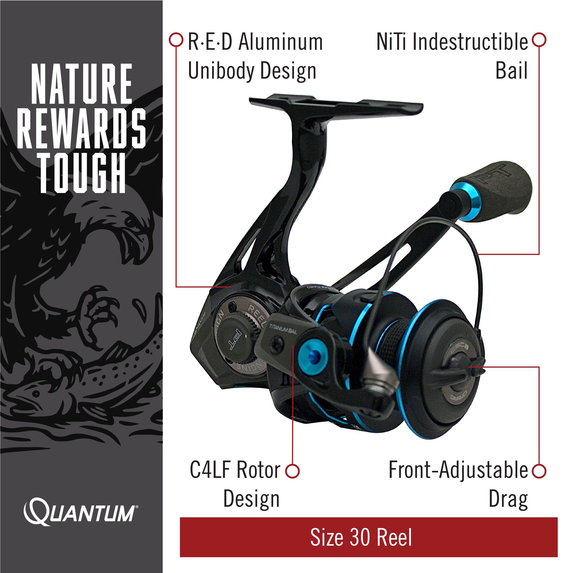 Quantum Smoke Saltwater Spinning Fishing Reel, Size 30 Reel, Black - Image 3
