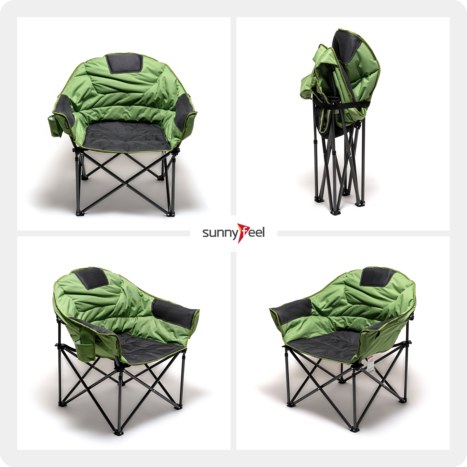 Sunnyfeel Cozy Oversize Folding Camping Club Chair, Comfortable Padded Moon Sofa, Green - Image 5