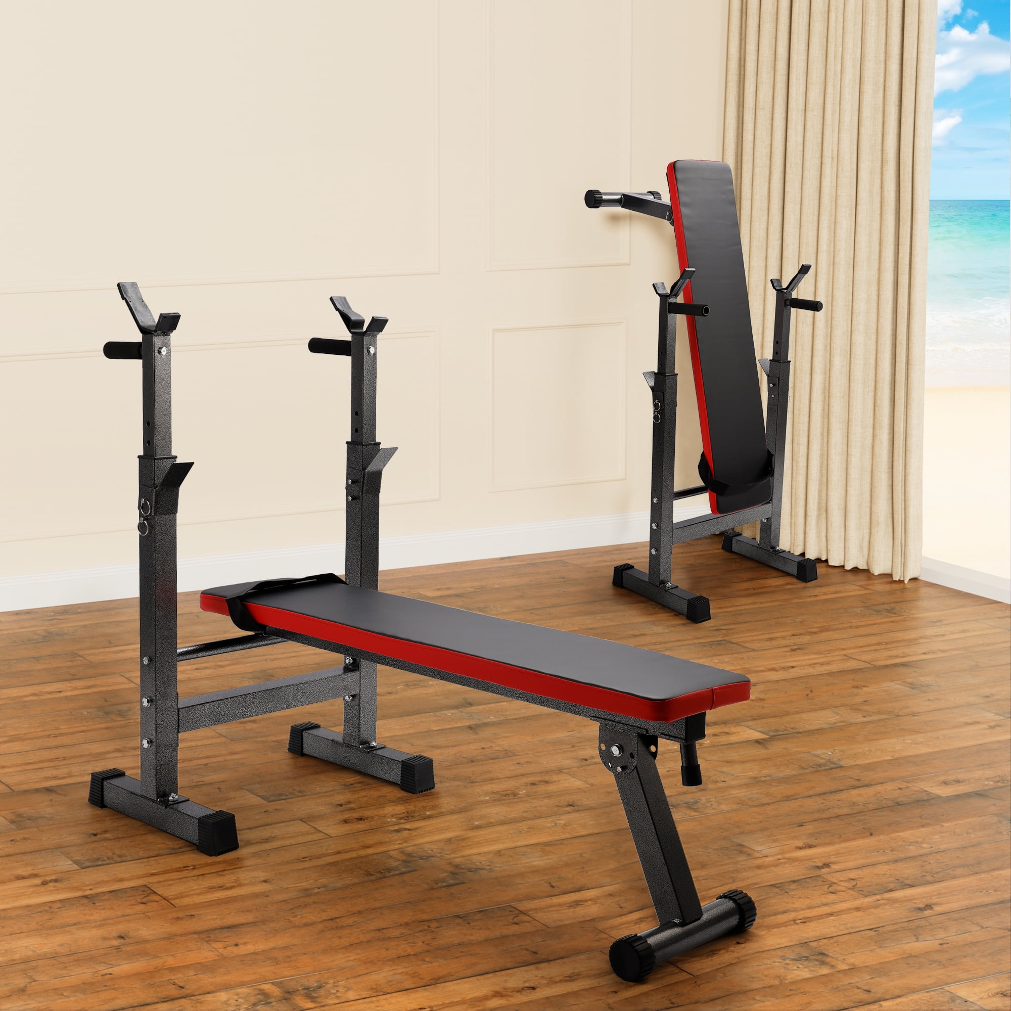 TOPTENG Squat rack Bench Press fitness barbell rack Multifunctional shelf Adjustable bracket Home indoor gym Foldable Strength training stand Squat rack - Image 10