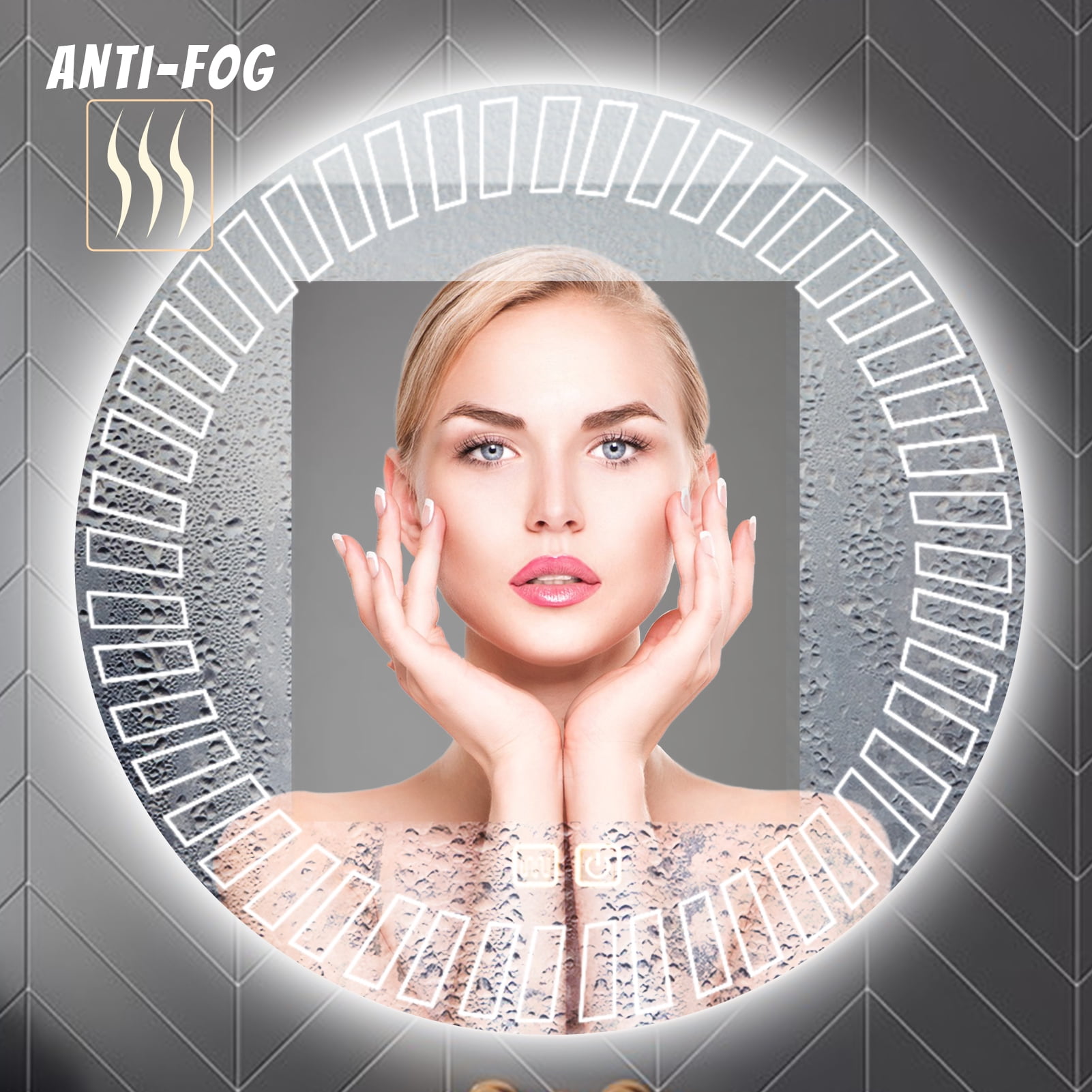 YOSHOOT LED Round Bathroom Vanity Mirror with Lights, 20" Dimmable Circle Makeup Mirror, 3 Color Lighting Modes & Touch Screen, Wall Mounted Anti-Fog Frameless Illuminated Mirror, F - Image 4