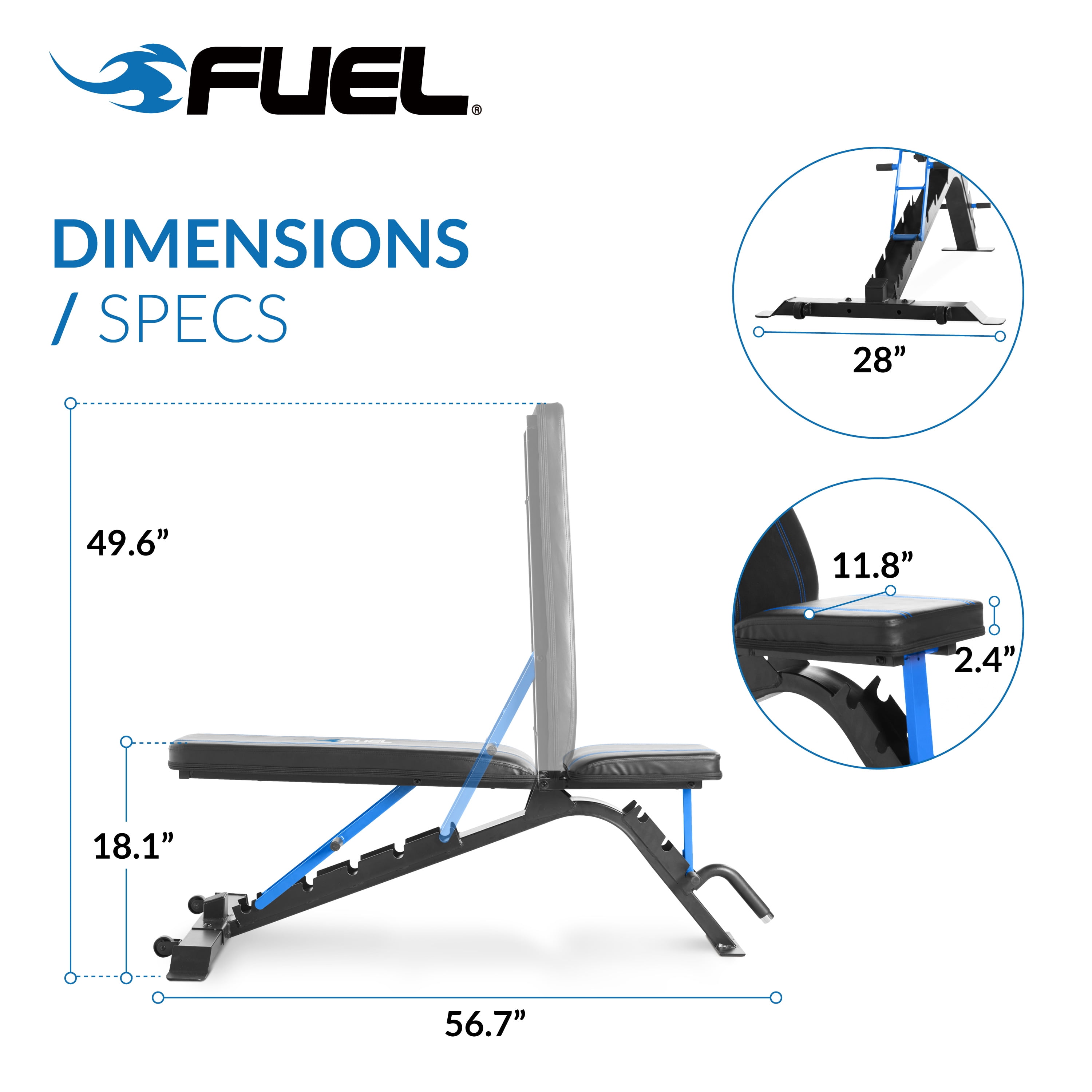 Fuel Pureformance Adjustable FID (Flat Incline Decline) Weight Bench, 500lb Capacity - Image 7