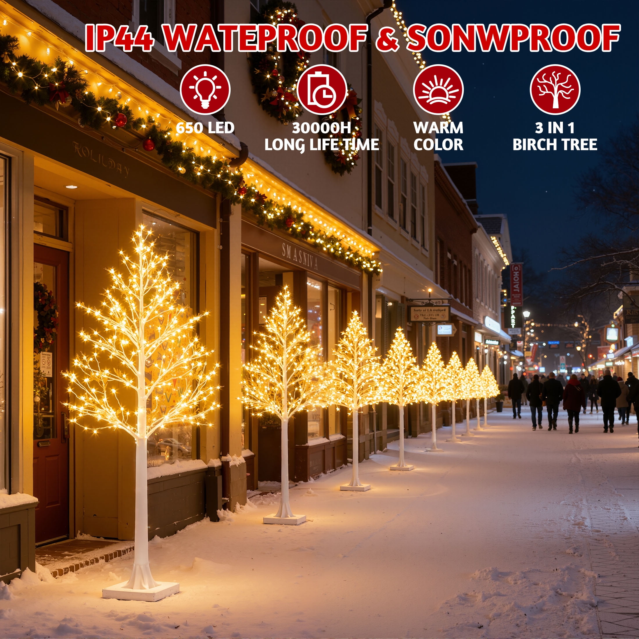 3-Pieces Lighted Birch Trees Sets, Segmart Indoor Outdoor Christmas Tree with 650 LED, Stand and Timer, Christmas Porch Decorations Lighted Trees Artificial for Festival, Party,6FT+5FT+4FT - Image 6