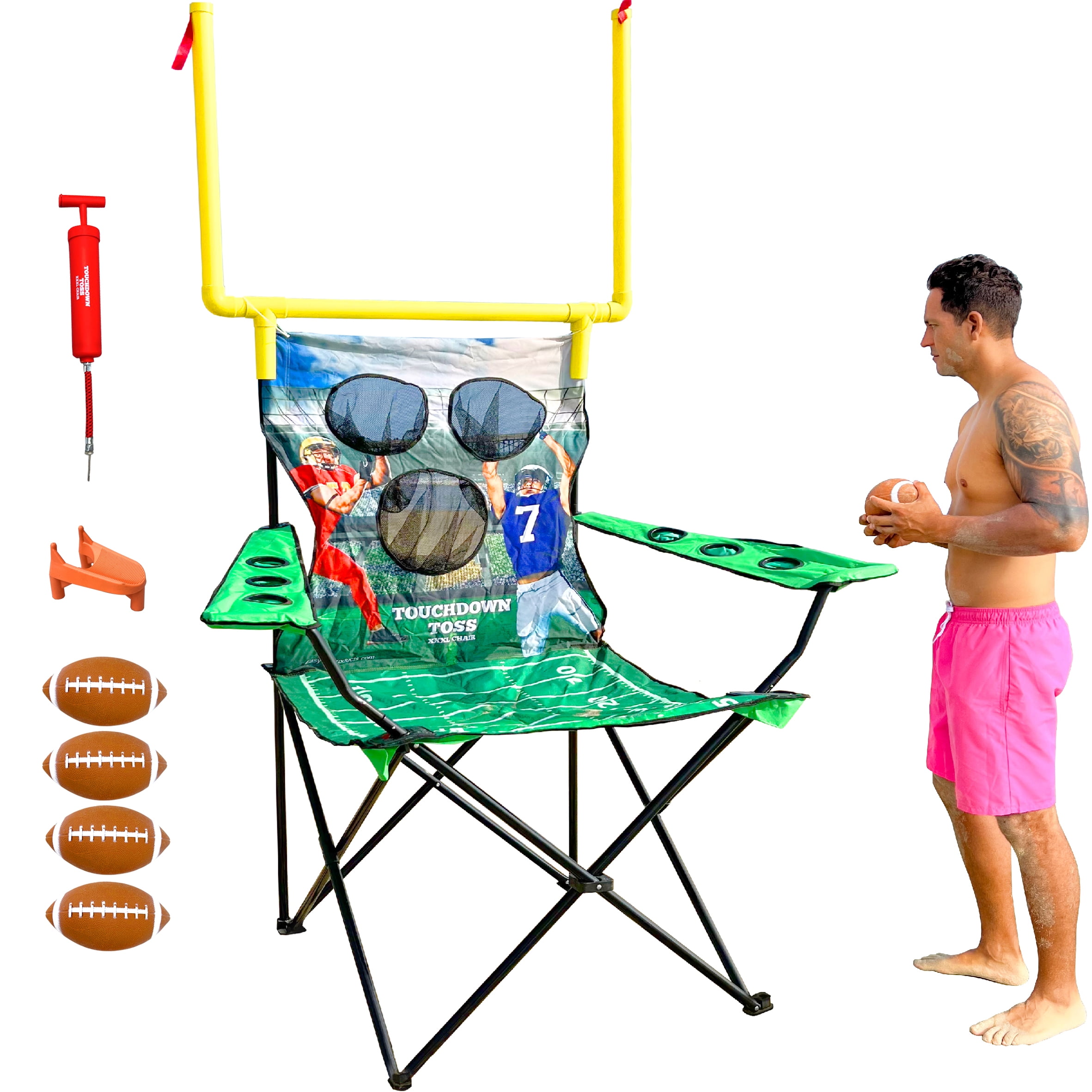 XXL Giant Football Toss Game & Tailgating Chair Combo - 8’ Tall - Outdoor Football Game for 2-4 people – Includes Footballs, Air Pump, Kicking Tee & Storage Bag – Tailgating, Backyard, Beach & Parks - Image 3