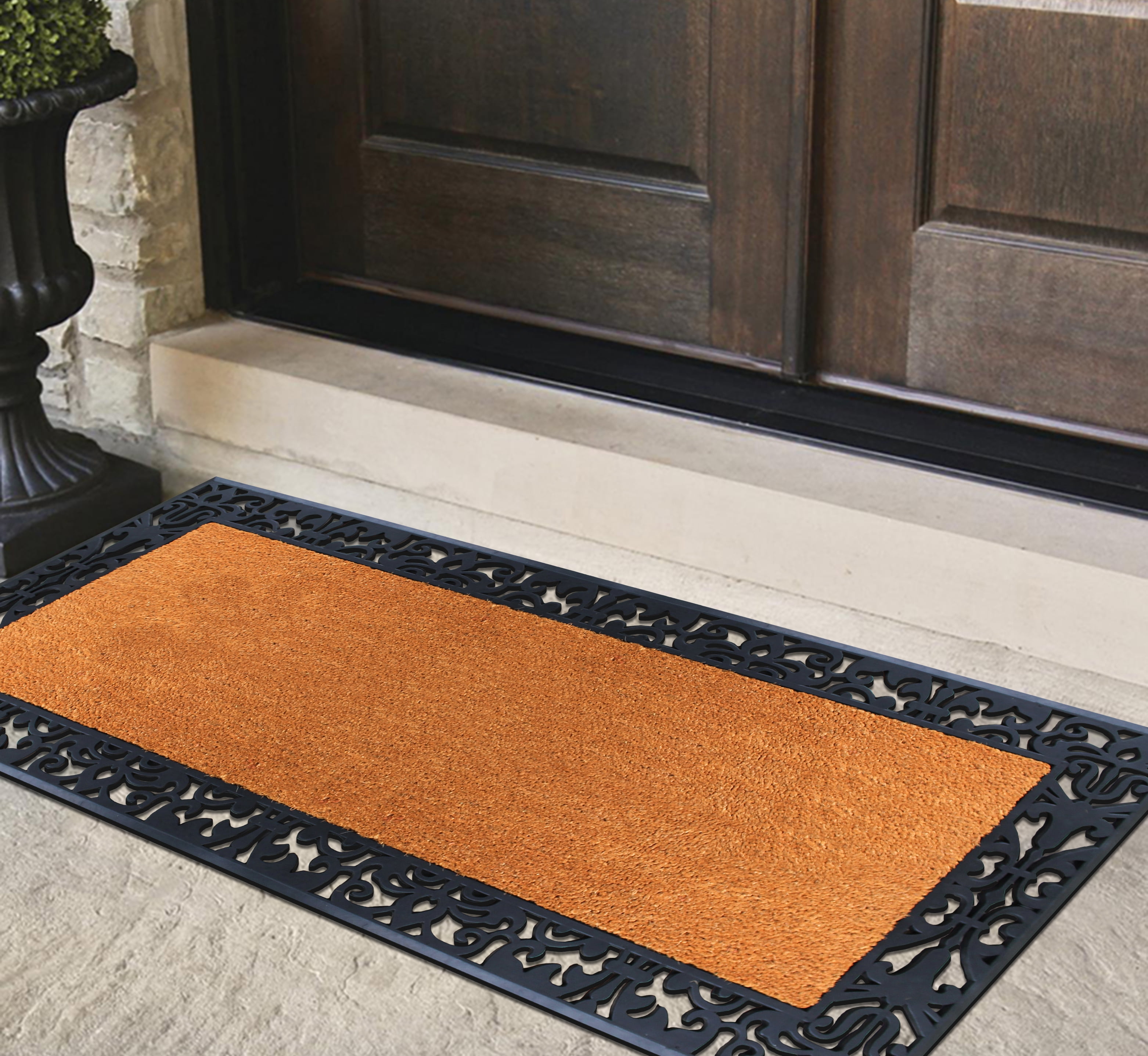 A1HC Natural Coir And Rubber Large Doormat, Outdoor Entrance, Paisley Border, 30x60 Inches, Black - Image 6