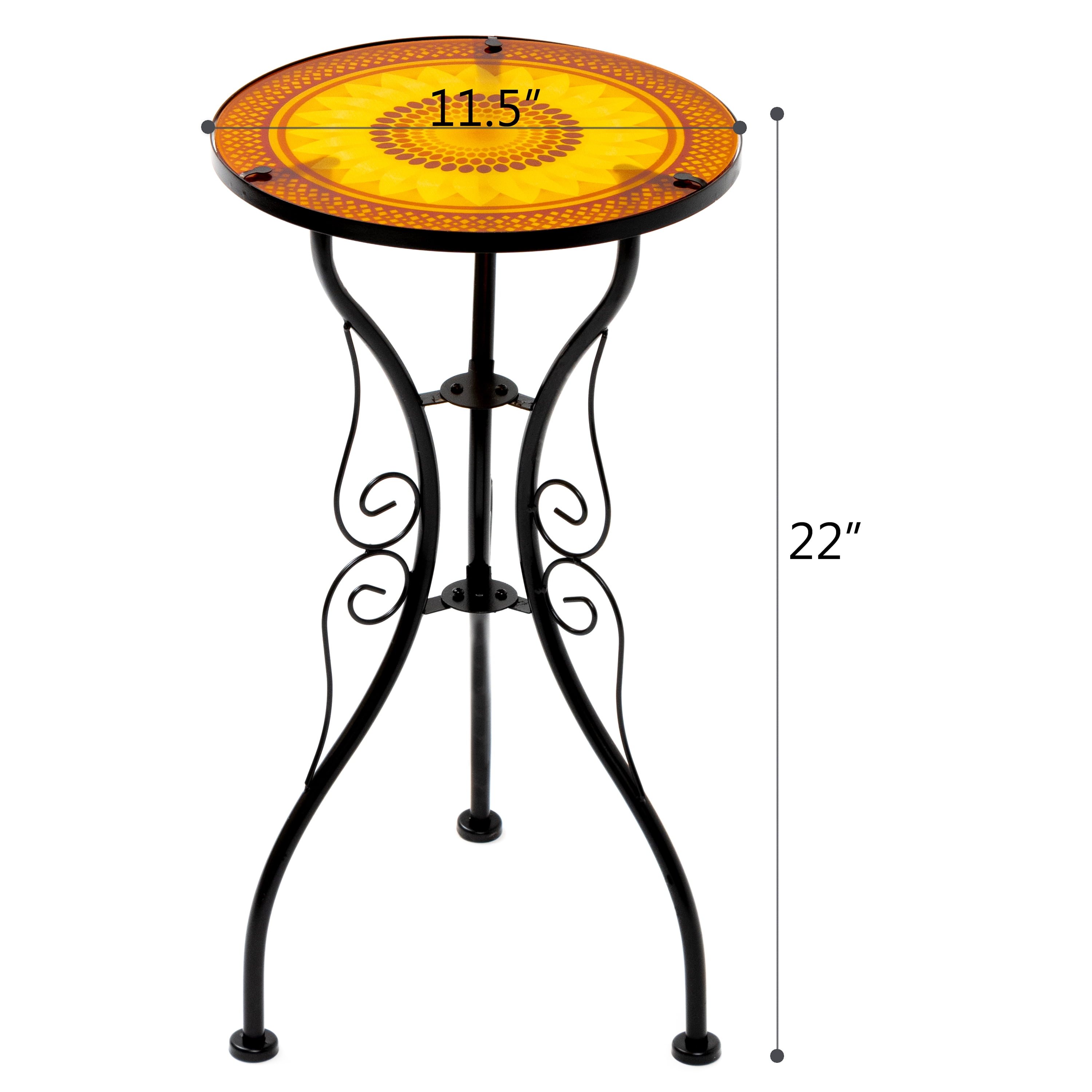 22" Sunflower Design Glass & Metal Side Table by Trademark Innovations - Image 8