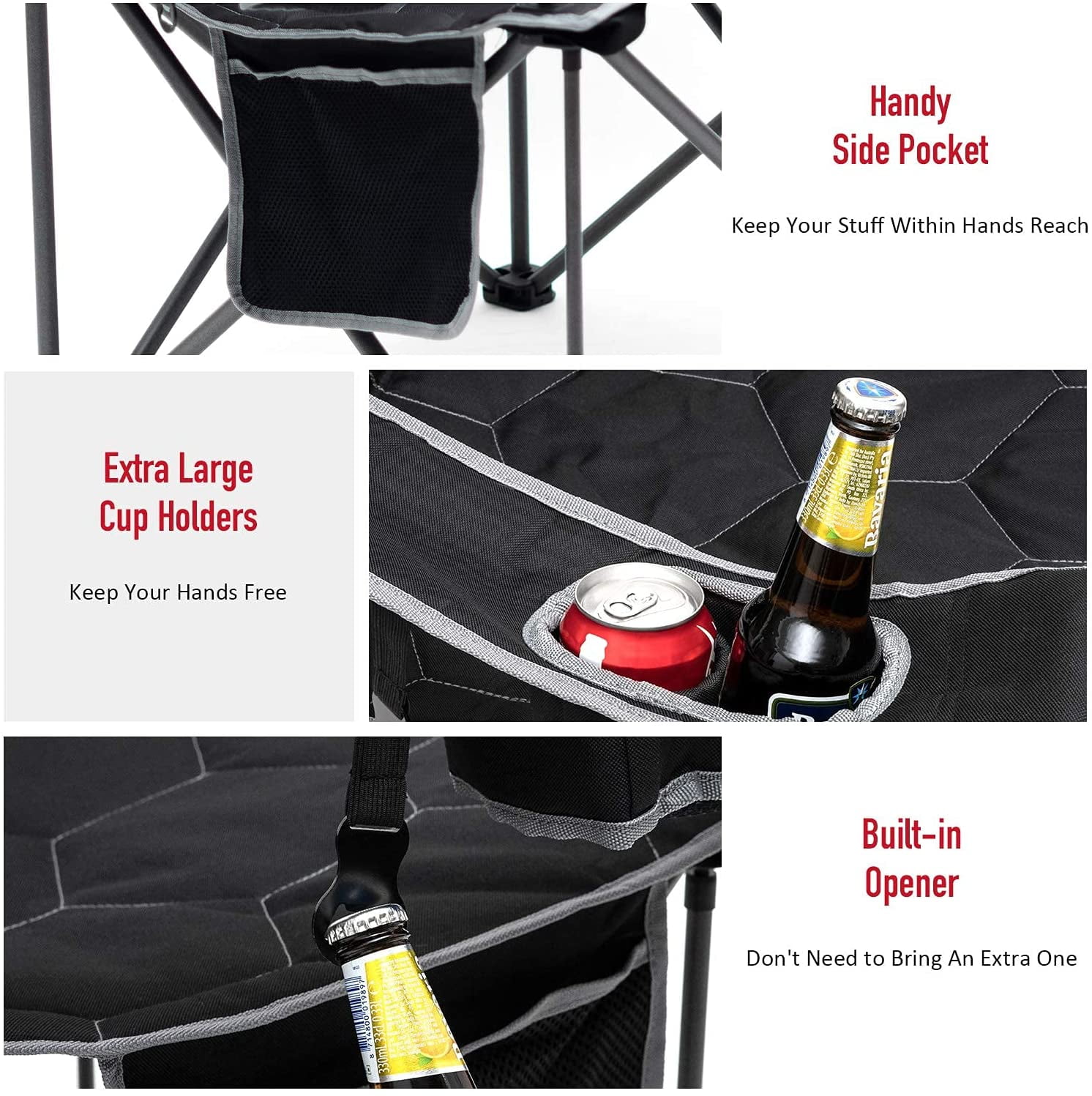 Sunnyfeel Oversized Foldable Camping Chair with Armrest and Cup Holder, Portable and Durable, Extra Wide, Black - Image 4