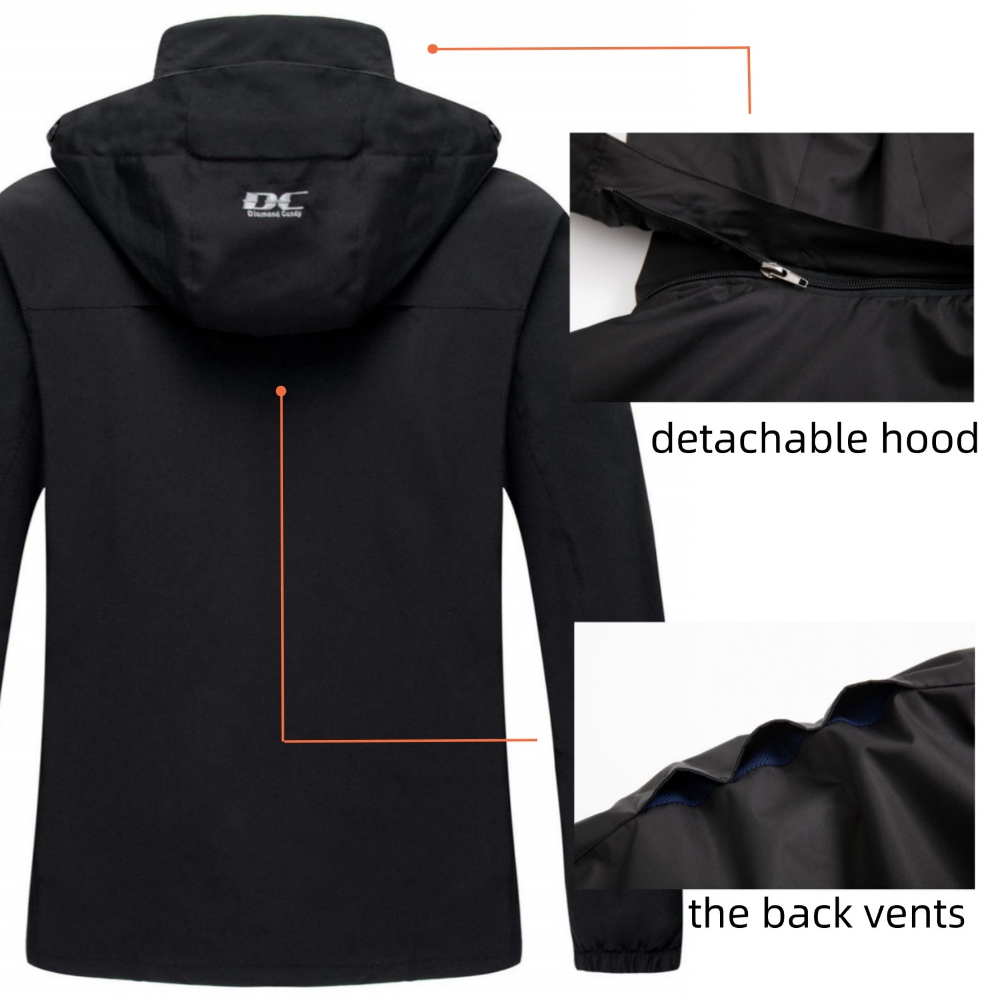 Diamond Candy Men's Hooded Waterproof Jacket Lightweight Rain Jacket Outdoor Casual Sportswear - Image 2
