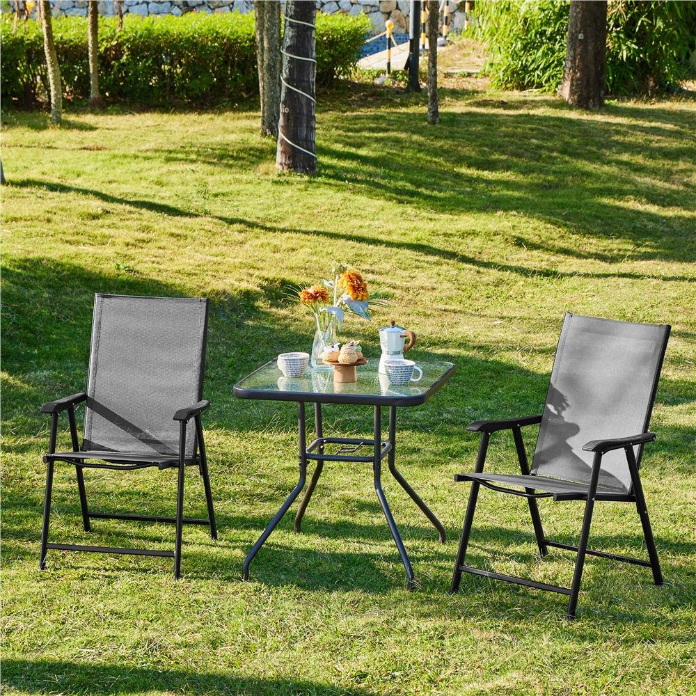 Alden Design Set of 2 Outdoor Texteline Folding Dining Chairs with Backrest, Gray - Image 8