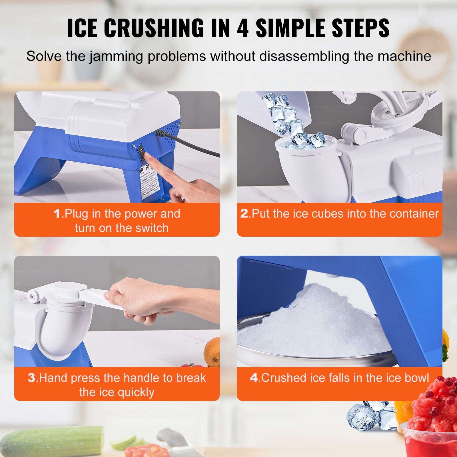 VEVOR Electric Ice Crusher Machine 176lbs/Hr Snow Cone Maker Shaved Ice 220W - Image 5