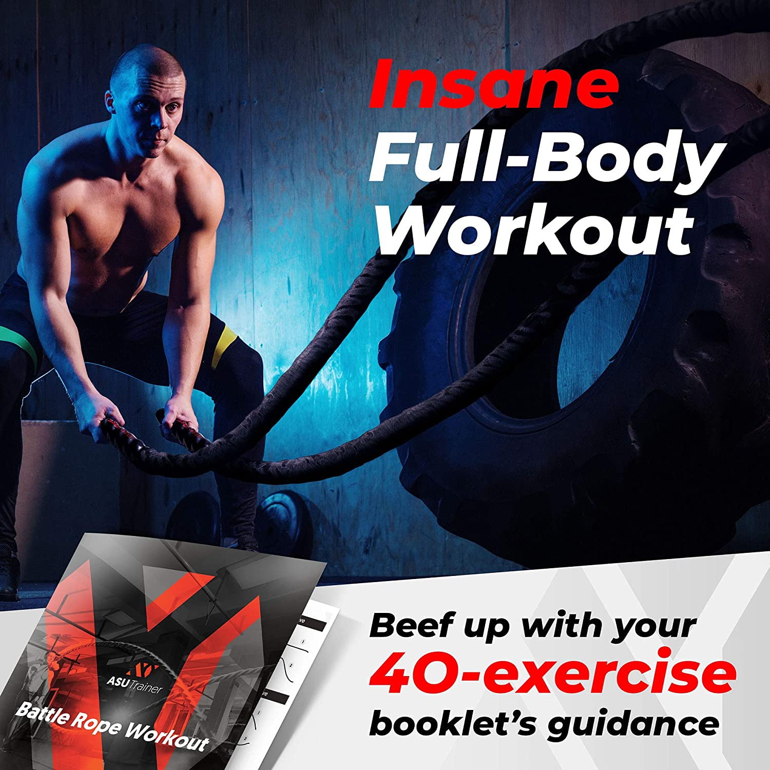 ASU Trainer Workout Battle Ropes Core and Arms Weighted Exercise Ropes w Sleeve and Carabiner - Image 7